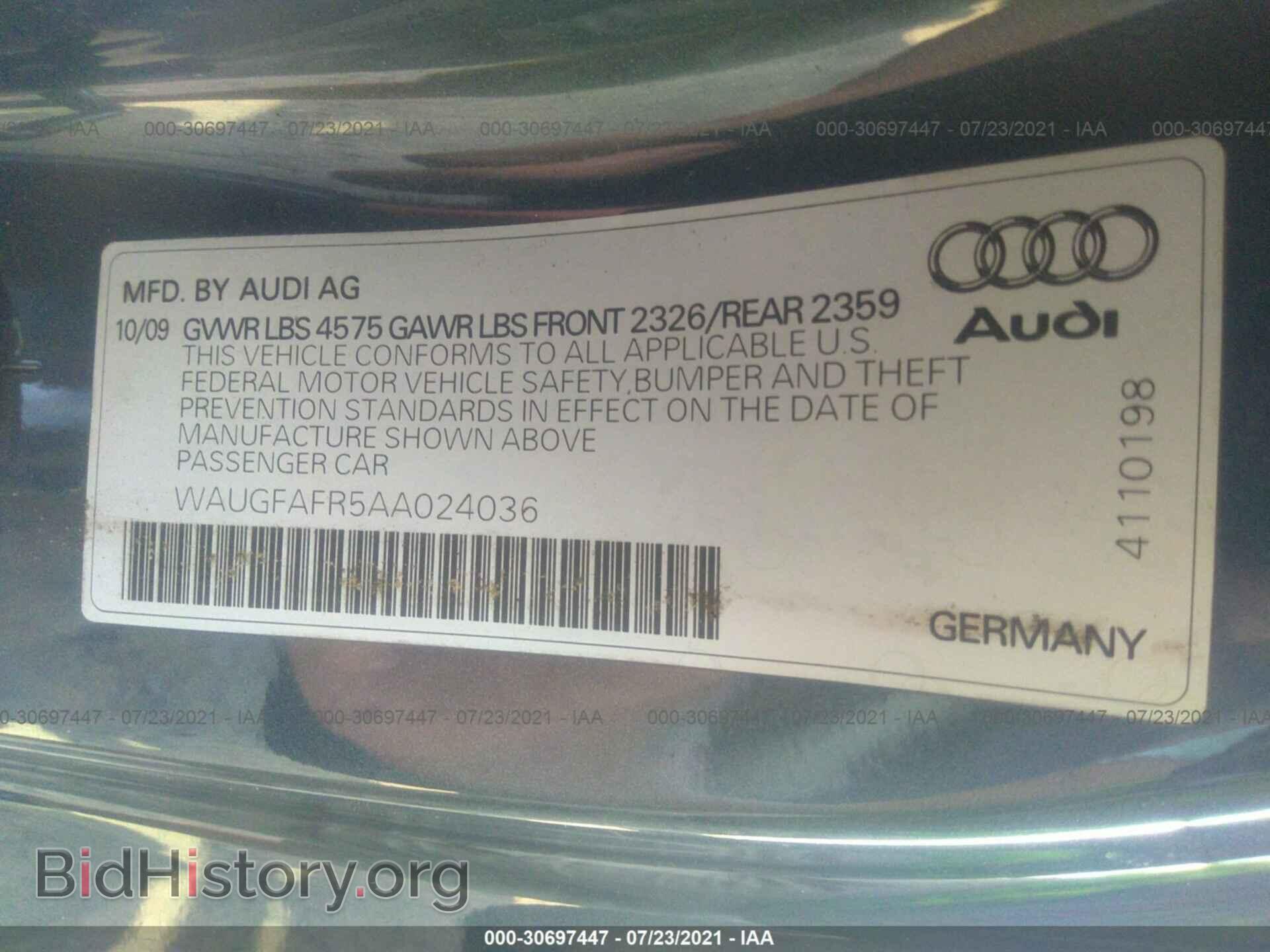 2010 AUDI A5 - VIN: WAUGFAFR5AA024036 - Photo 9