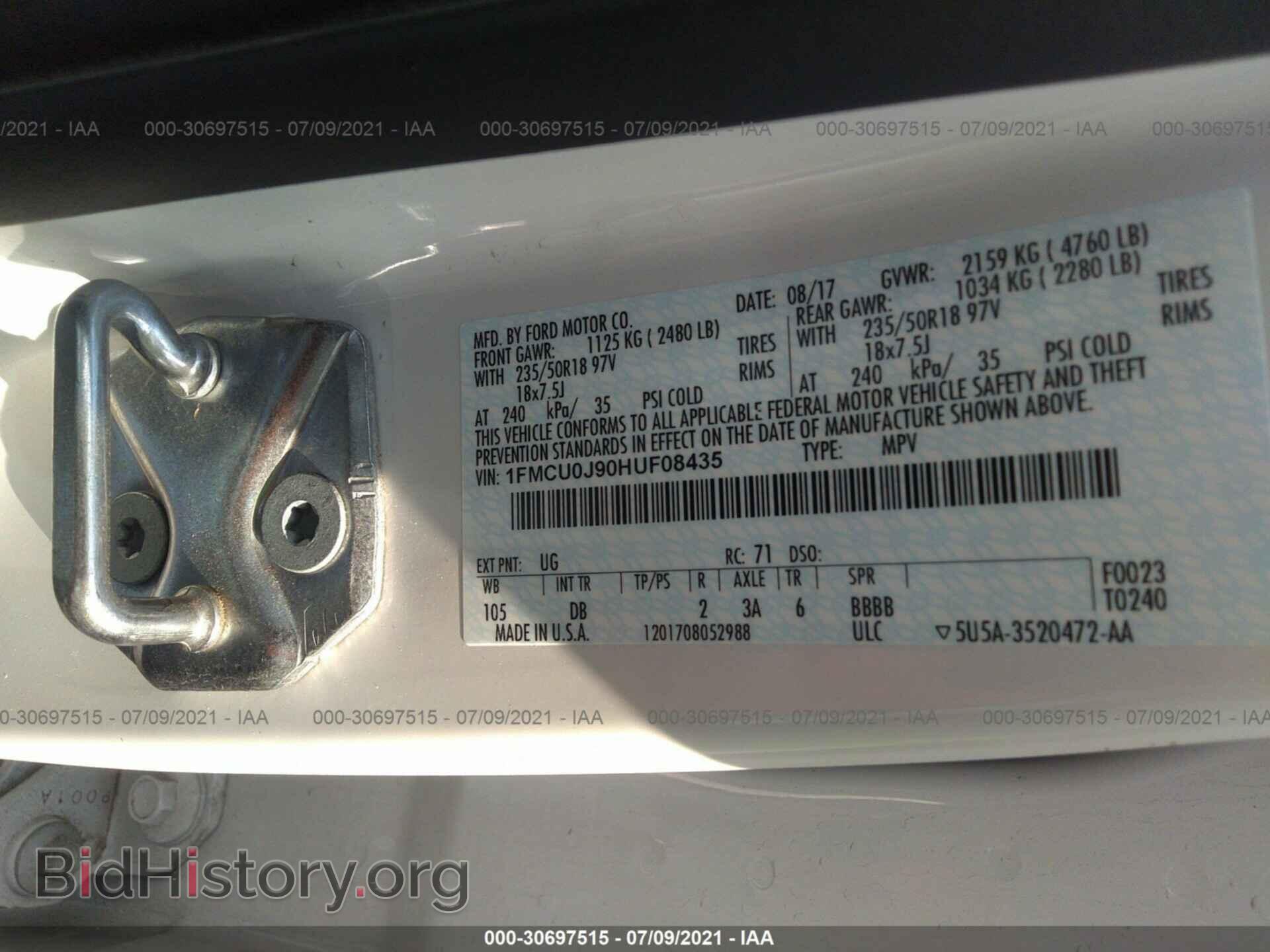 2017 FORD ESCAPE - VIN: 1FMCU0J90HUF08435 - Фото 9