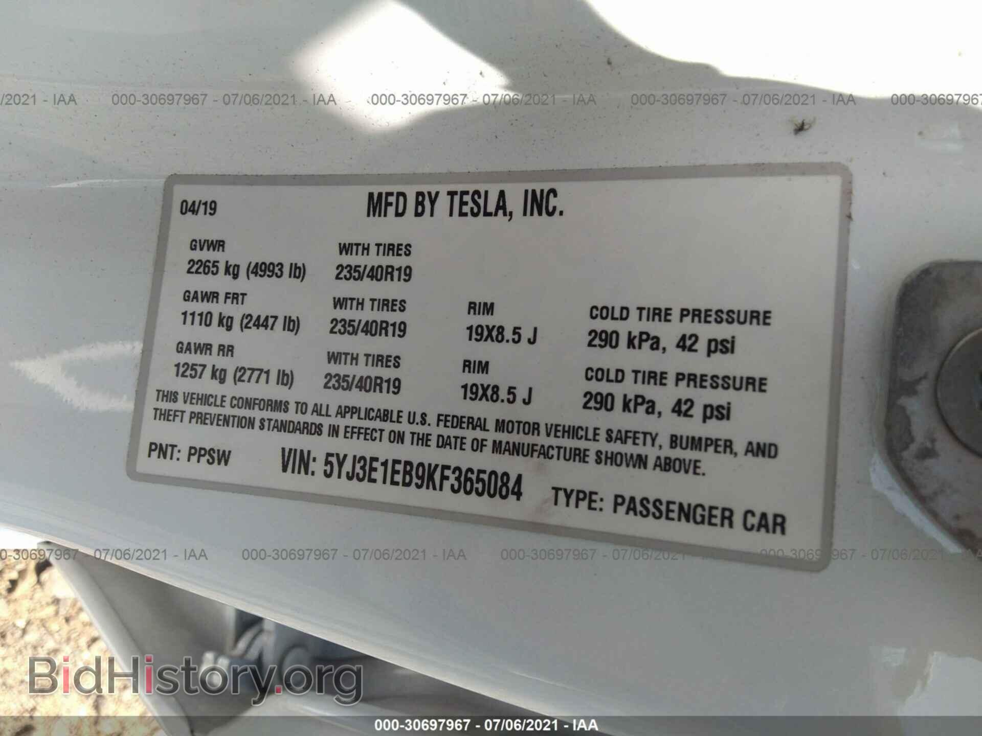 2019 TESLA MODEL 3 - VIN: 5YJ3E1EB9KF365084 - Photo 9