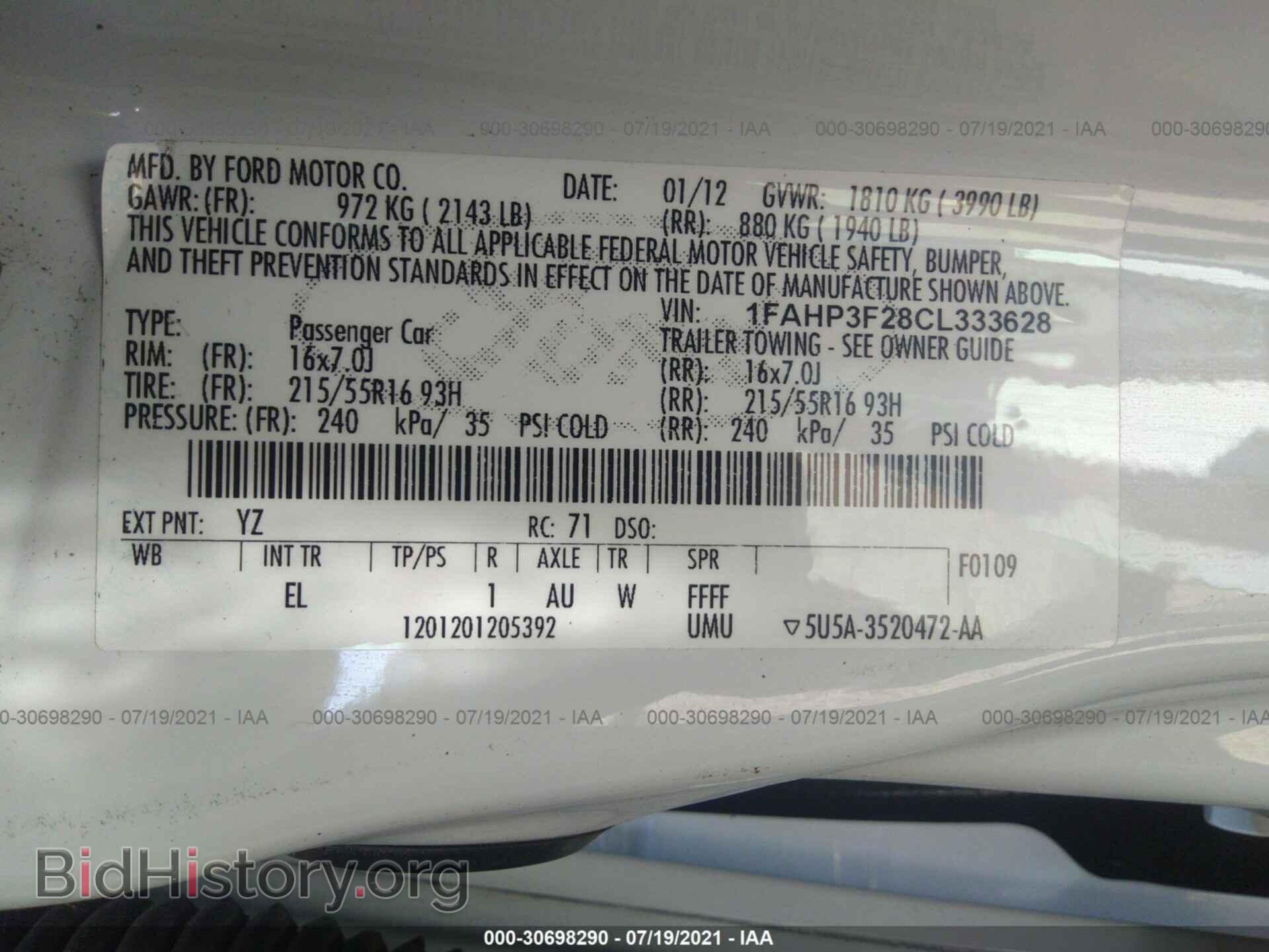 2012 FORD FOCUS - VIN: 1FAHP3F28CL333628 - Фото 9