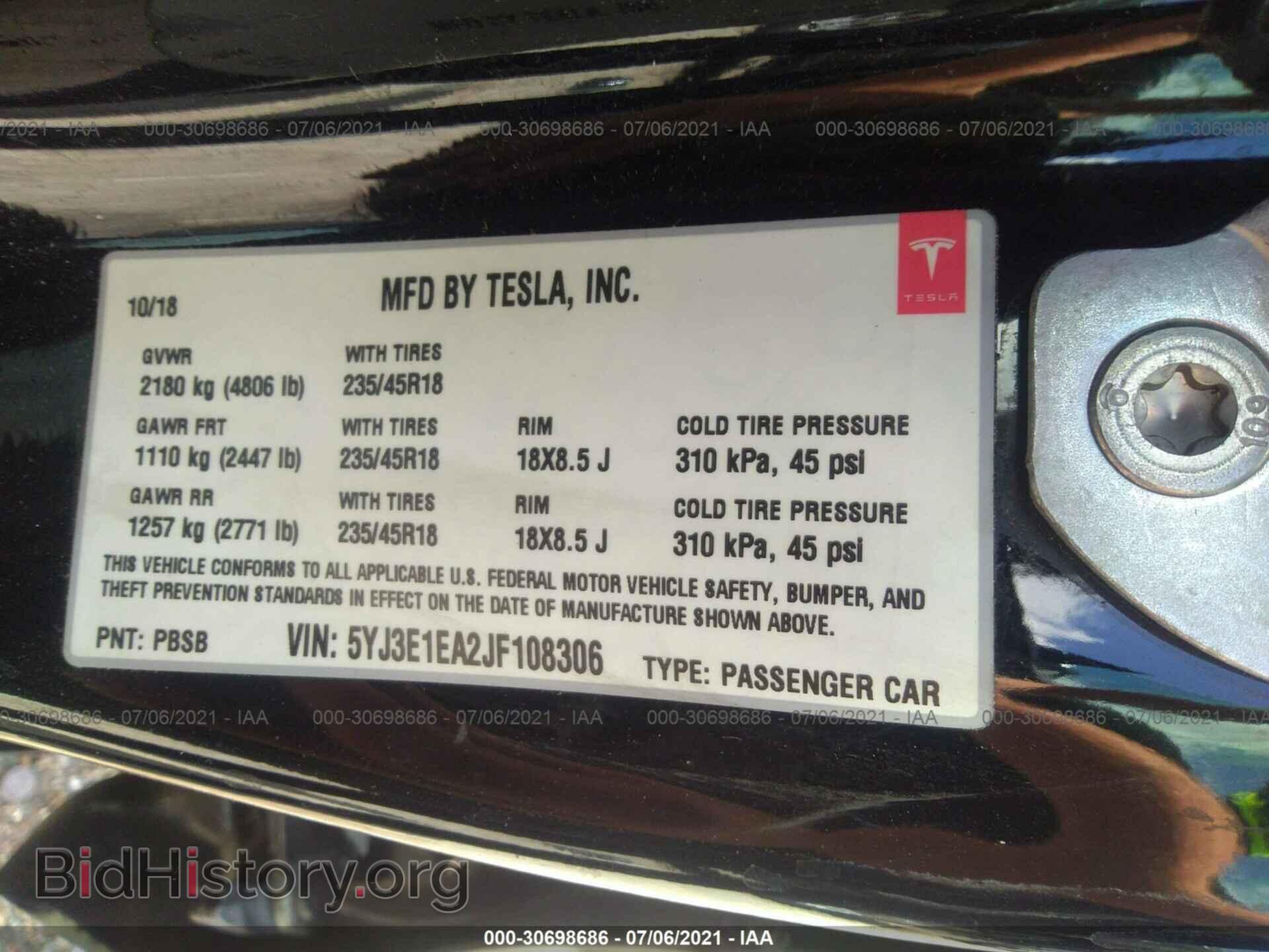 2018 TESLA MODEL 3 - VIN: 5YJ3E1EA2JF108306 - Photo 9