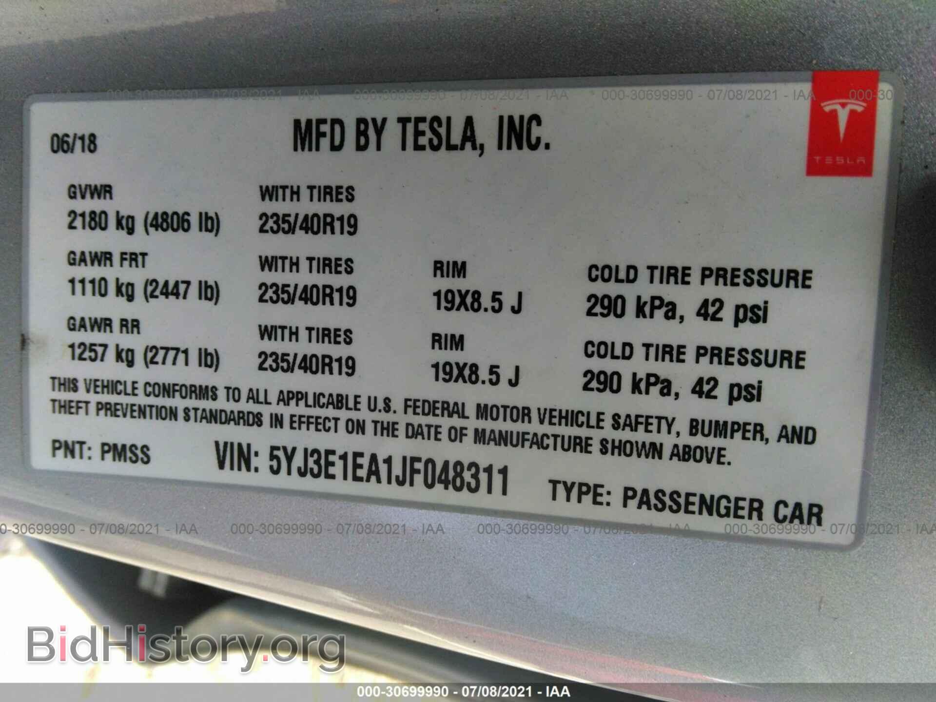 2018 TESLA MODEL 3 - VIN: 5YJ3E1EA1JF048311 - Фото 9