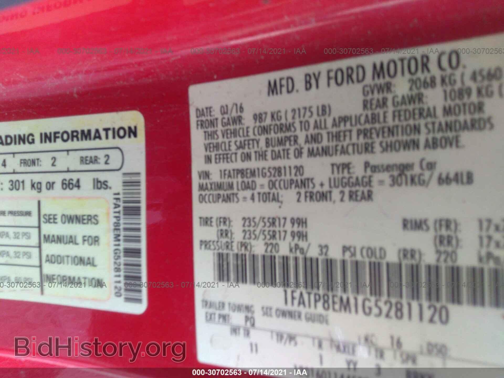 2016 FORD MUSTANG - VIN: 1FATP8EM1G5281120 - Фото 9
