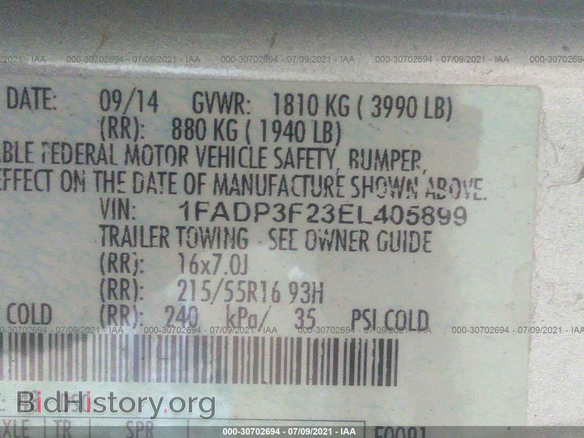 2014 FORD FOCUS - VIN: 1FADP3F23EL405899 - Фото 9