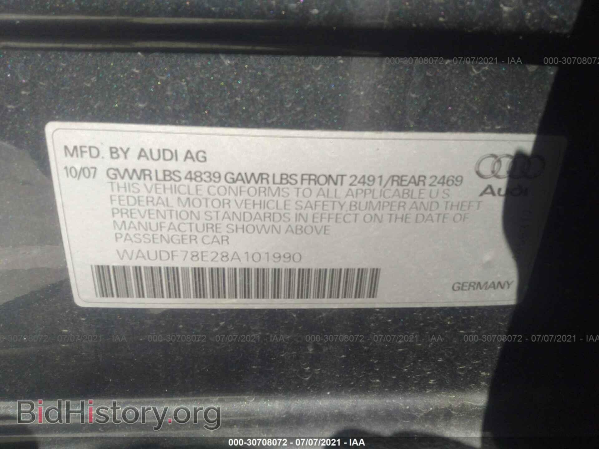 2008 AUDI A4 - VIN: WAUDF78E28A101990 - Фото 9