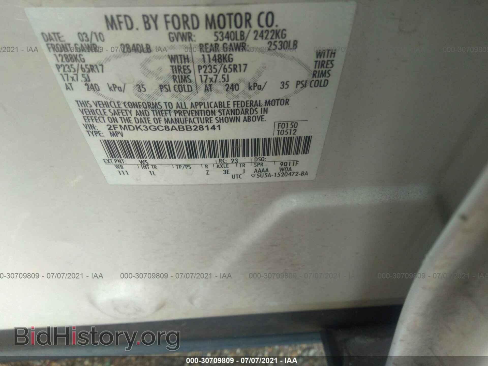 2010 FORD EDGE - VIN: 2FMDK3GC8ABB28141 - Фото 9