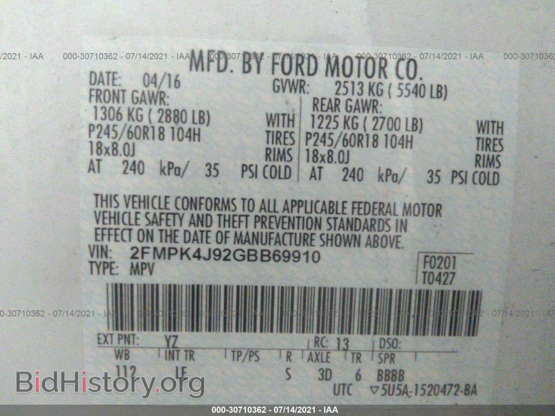 2016 FORD EDGE - VIN: 2FMPK4J92GBB69910 - Photo 9