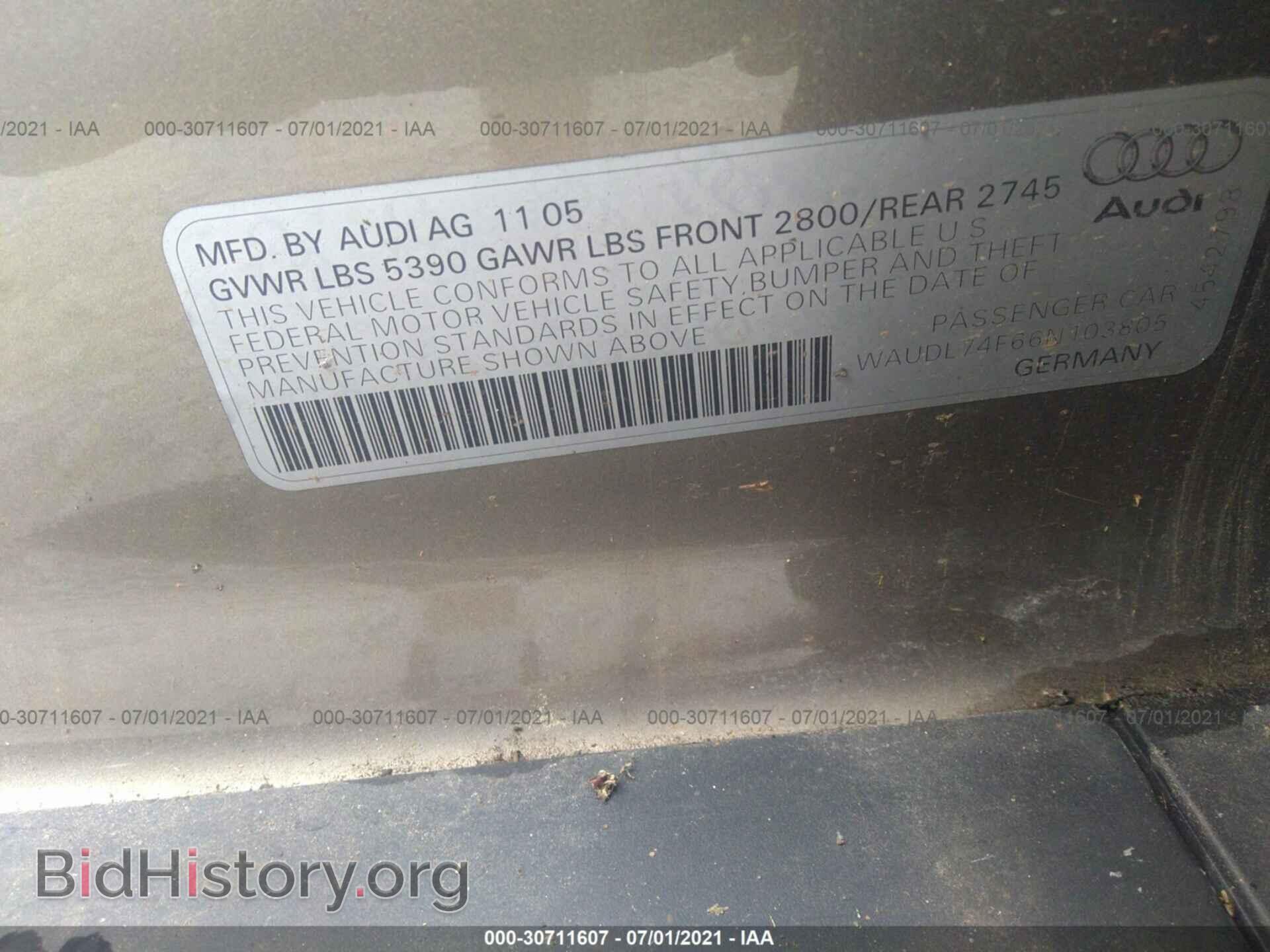 2006 AUDI A6 - VIN: WAUDL74F66N103805 - Фото 9