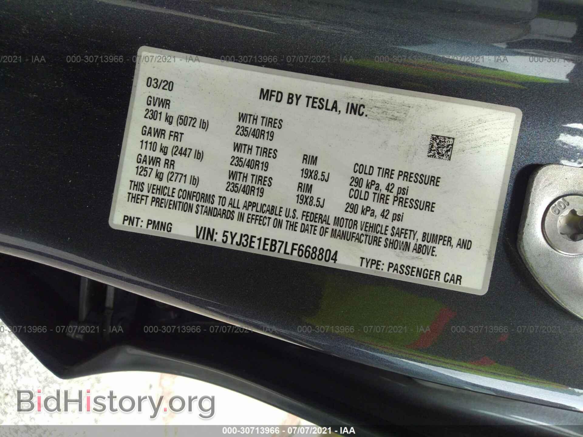 2020 TESLA MODEL 3 - VIN: 5YJ3E1EB7LF668804 - Фото 9