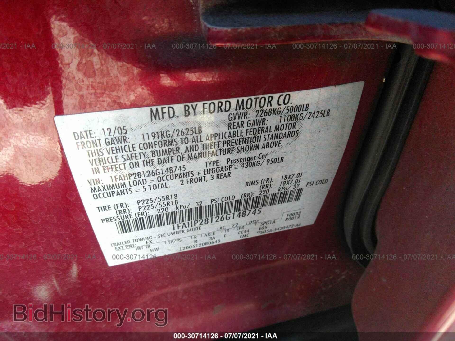 2006 FORD FIVE HUNDRED - VIN: 1FAHP28126G148745 - Photo 9