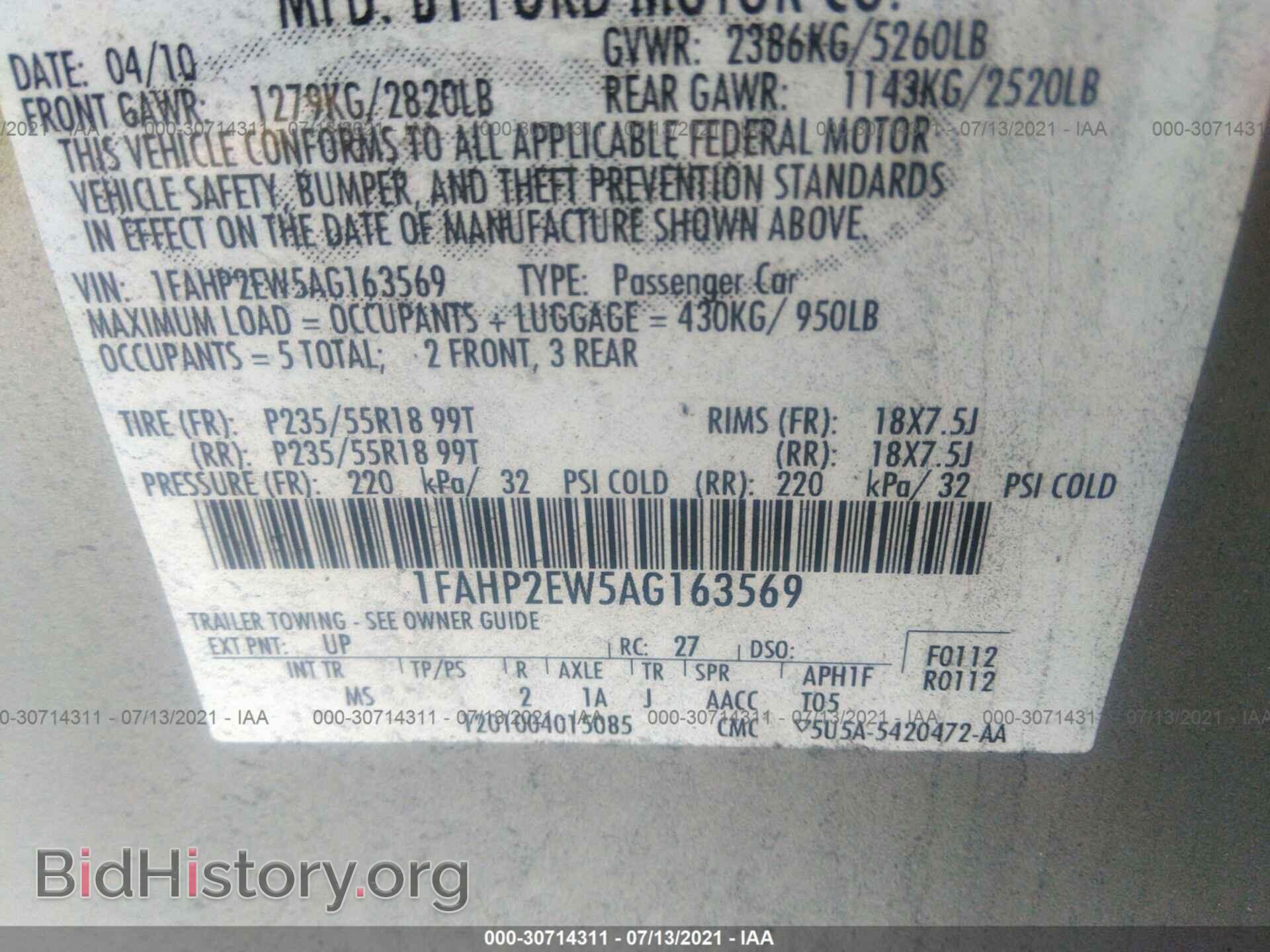 2010 FORD TAURUS - VIN: 1FAHP2EW5AG163569 - Фото 9