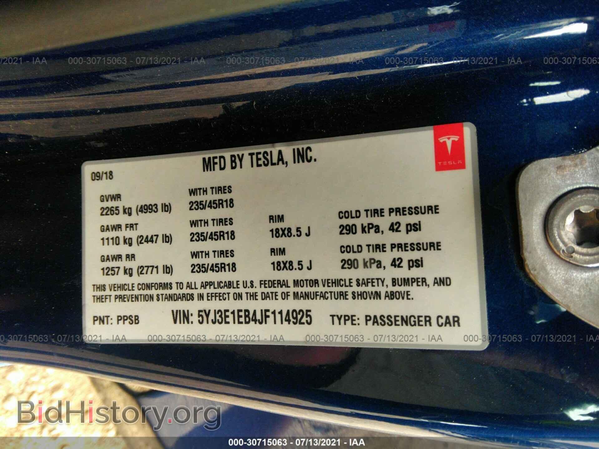 2018 TESLA MODEL 3 - VIN: 5YJ3E1EB4JF114925 - Фото 9