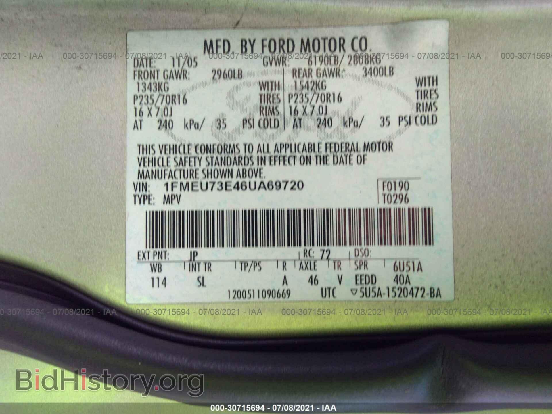 2006 FORD EXPLORER - VIN: 1FMEU73E46UA69720 - Фото 9
