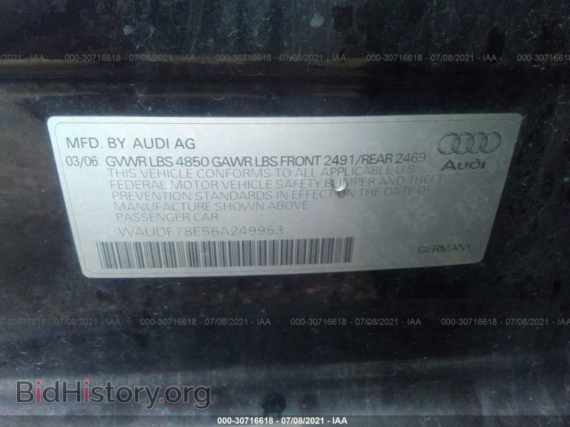 2006 AUDI A4 - VIN: WAUDF78E56A249953 - Фото 9
