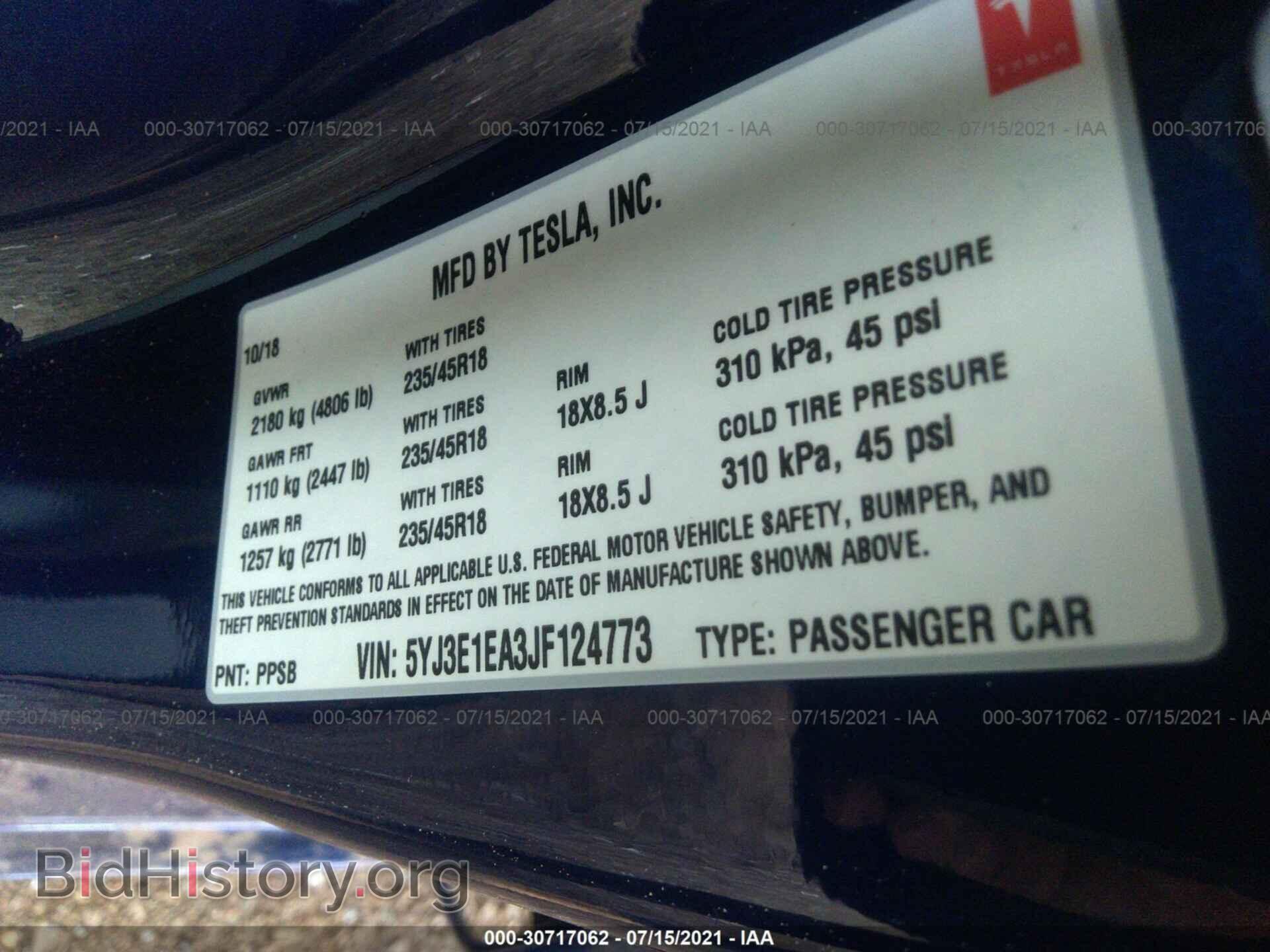 2018 TESLA MODEL 3 - VIN: 5YJ3E1EA3JF124773 - Фото 9