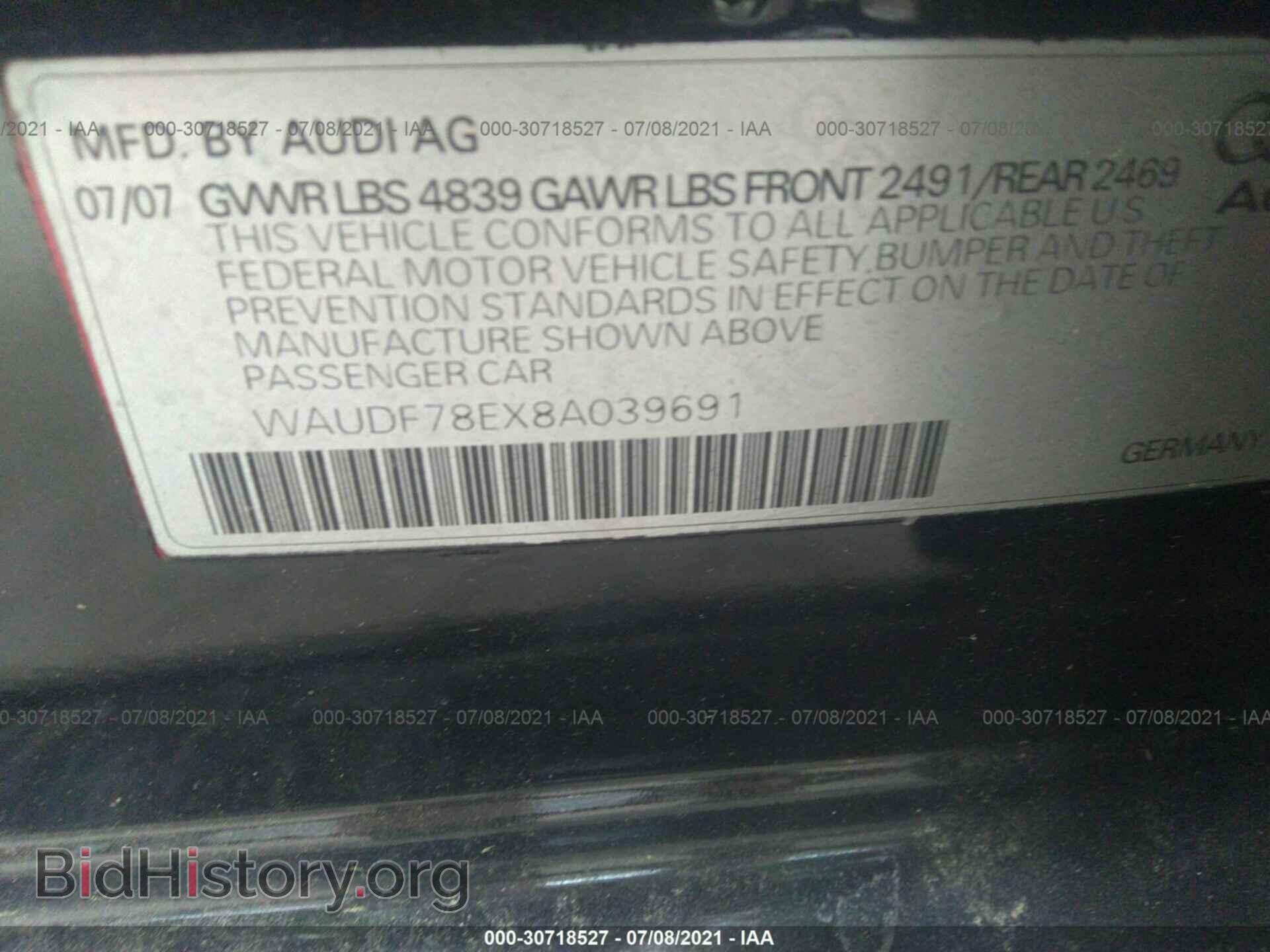 2008 AUDI A4 - VIN: WAUDF78EX8A039691 - Фото 9