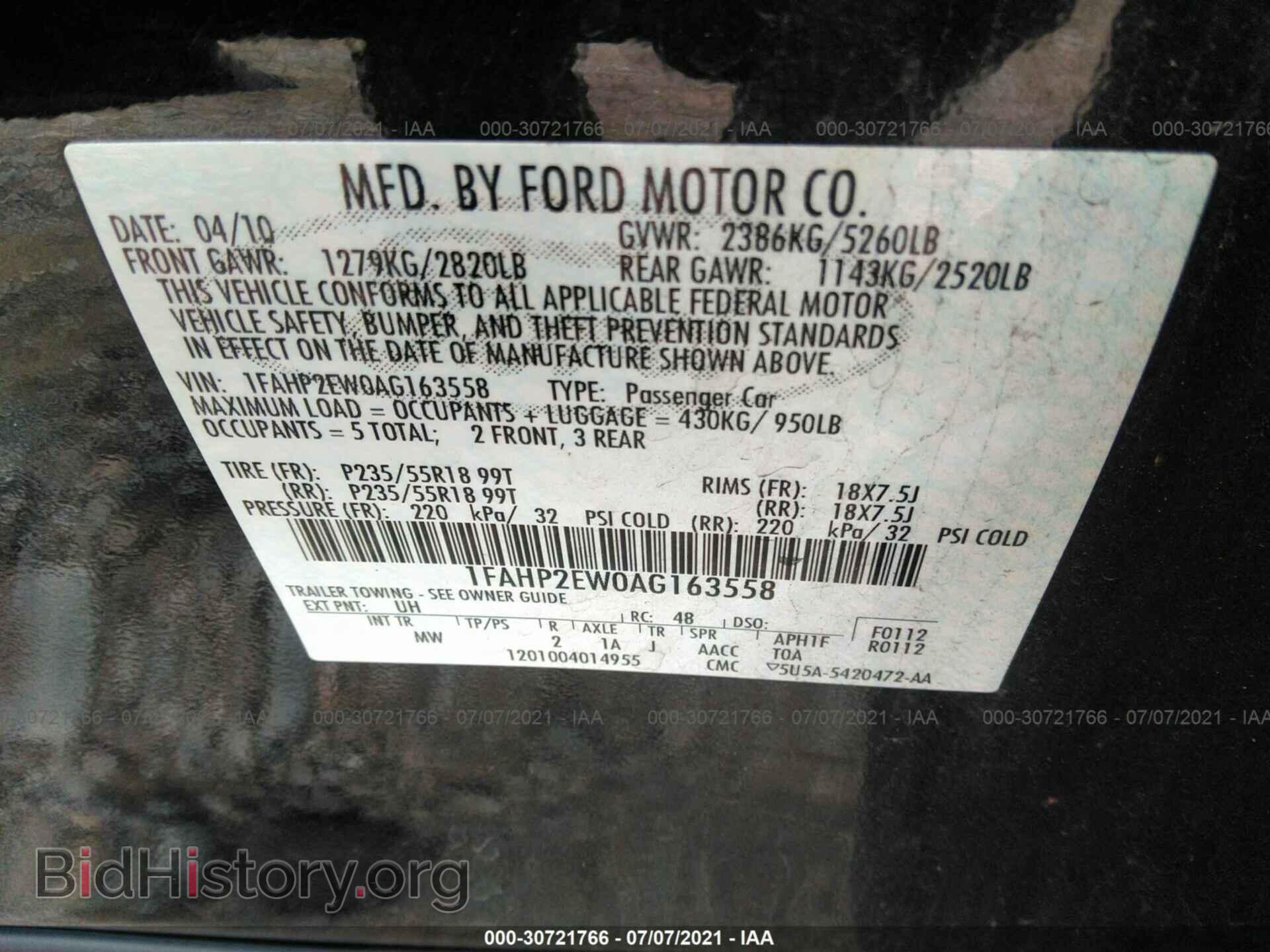 2010 FORD TAURUS - VIN: 1FAHP2EW0AG163558 - Фото 9