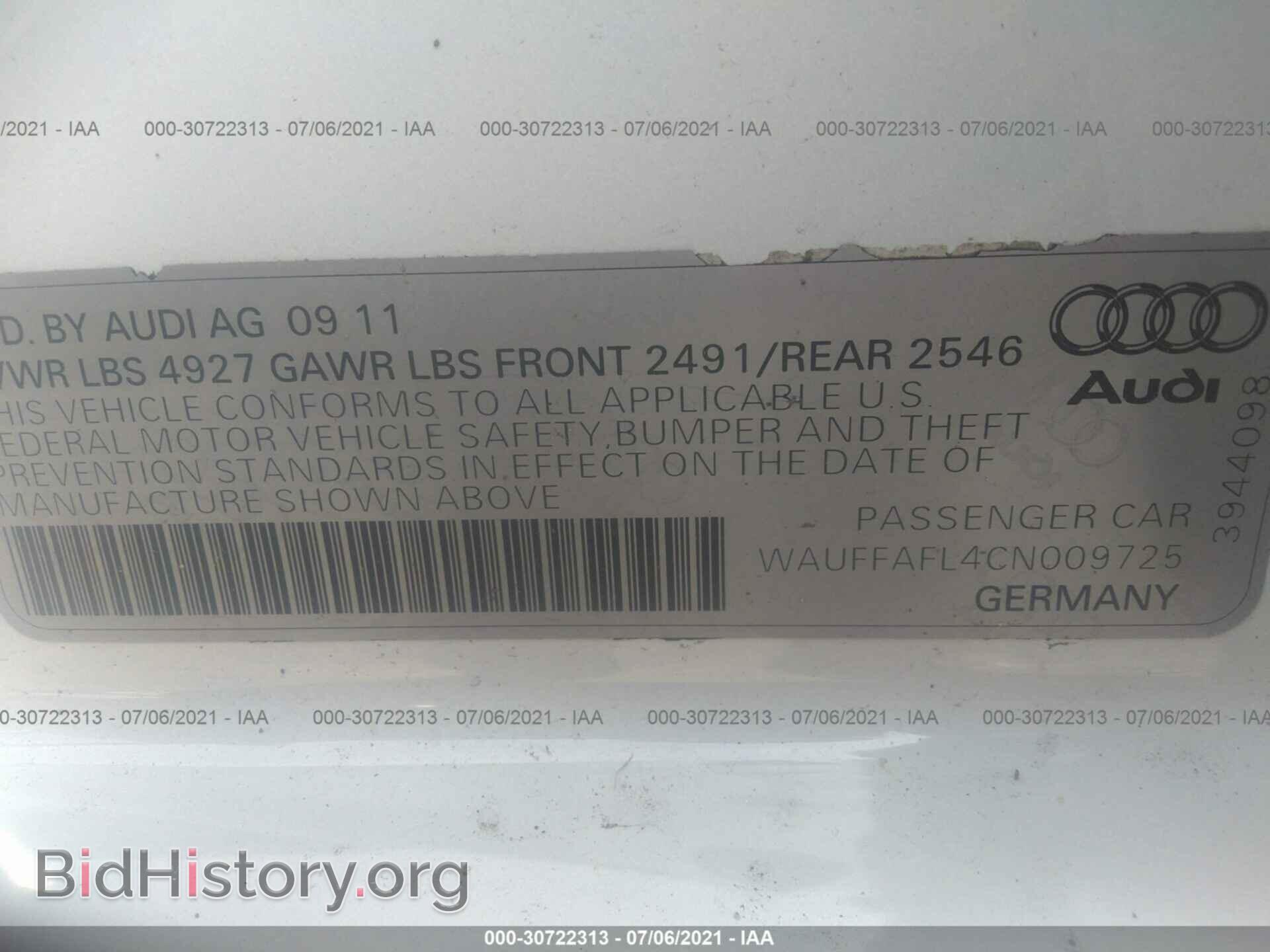 2012 AUDI A4 - VIN: WAUFFAFL4CN009725 - Фото 9