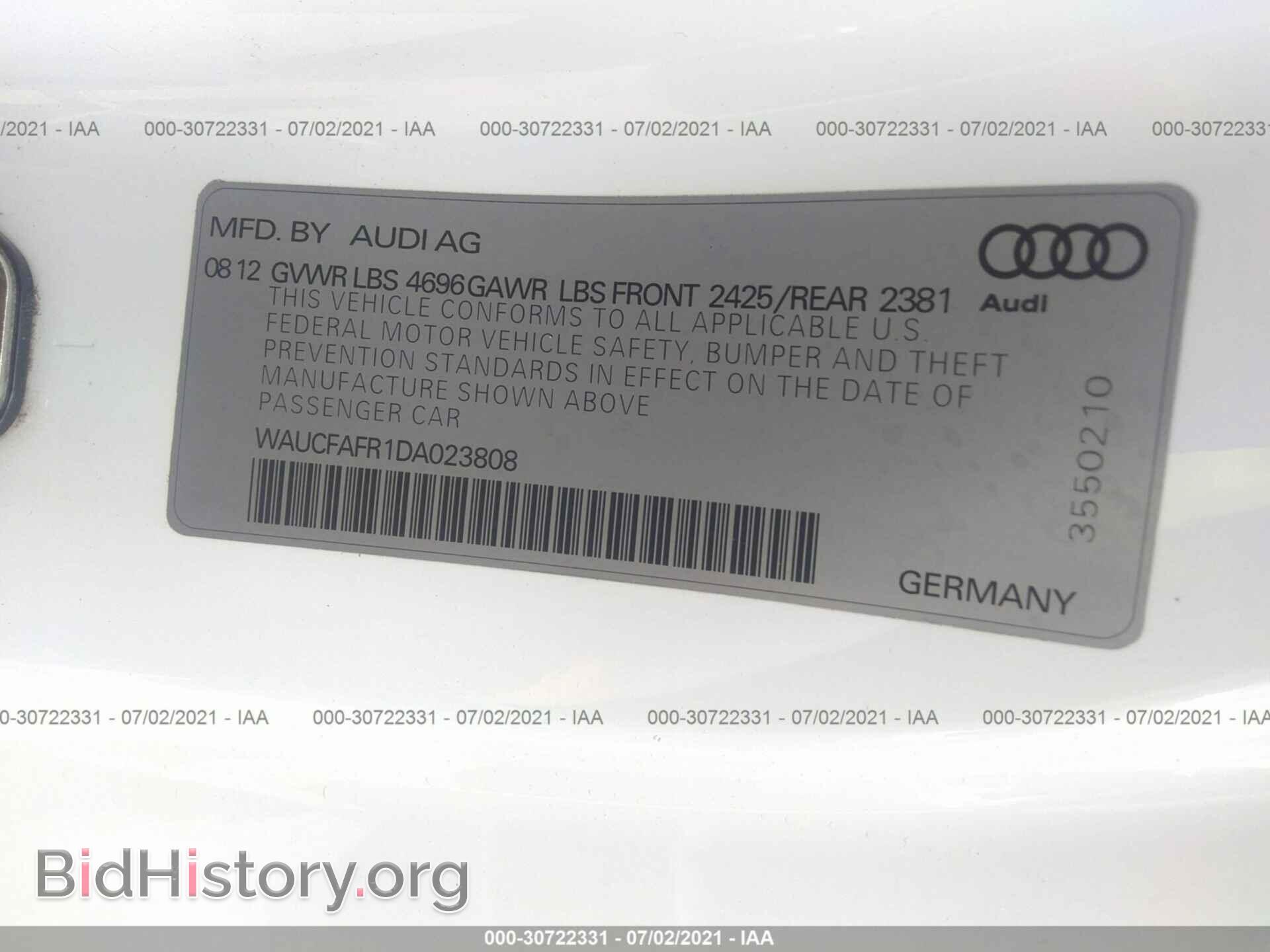 2013 AUDI A5 - VIN: WAUCFAFR1DA023808 - Фото 9
