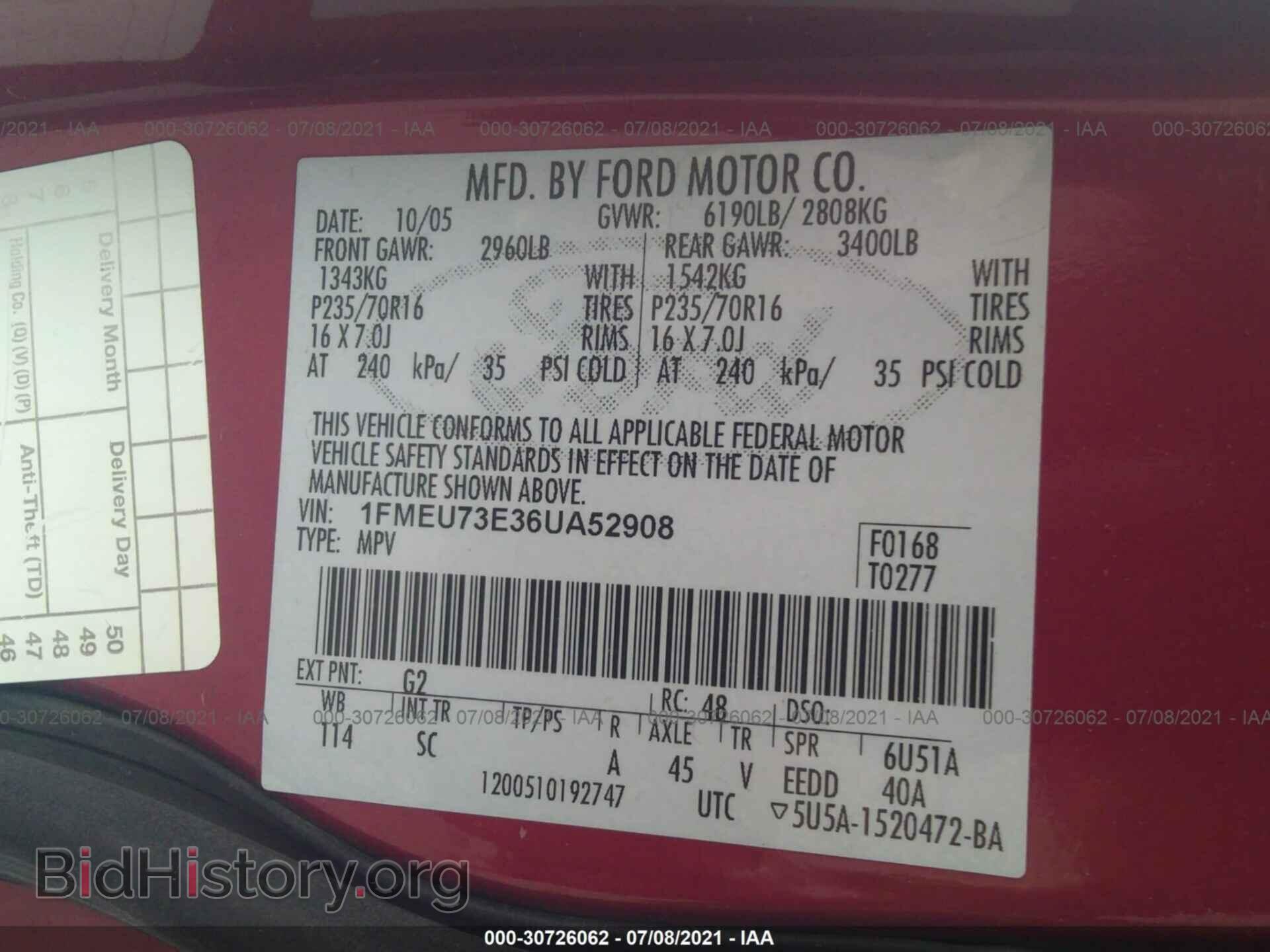 2006 FORD EXPLORER - VIN: 1FMEU73E36UA52908 - Фото 9