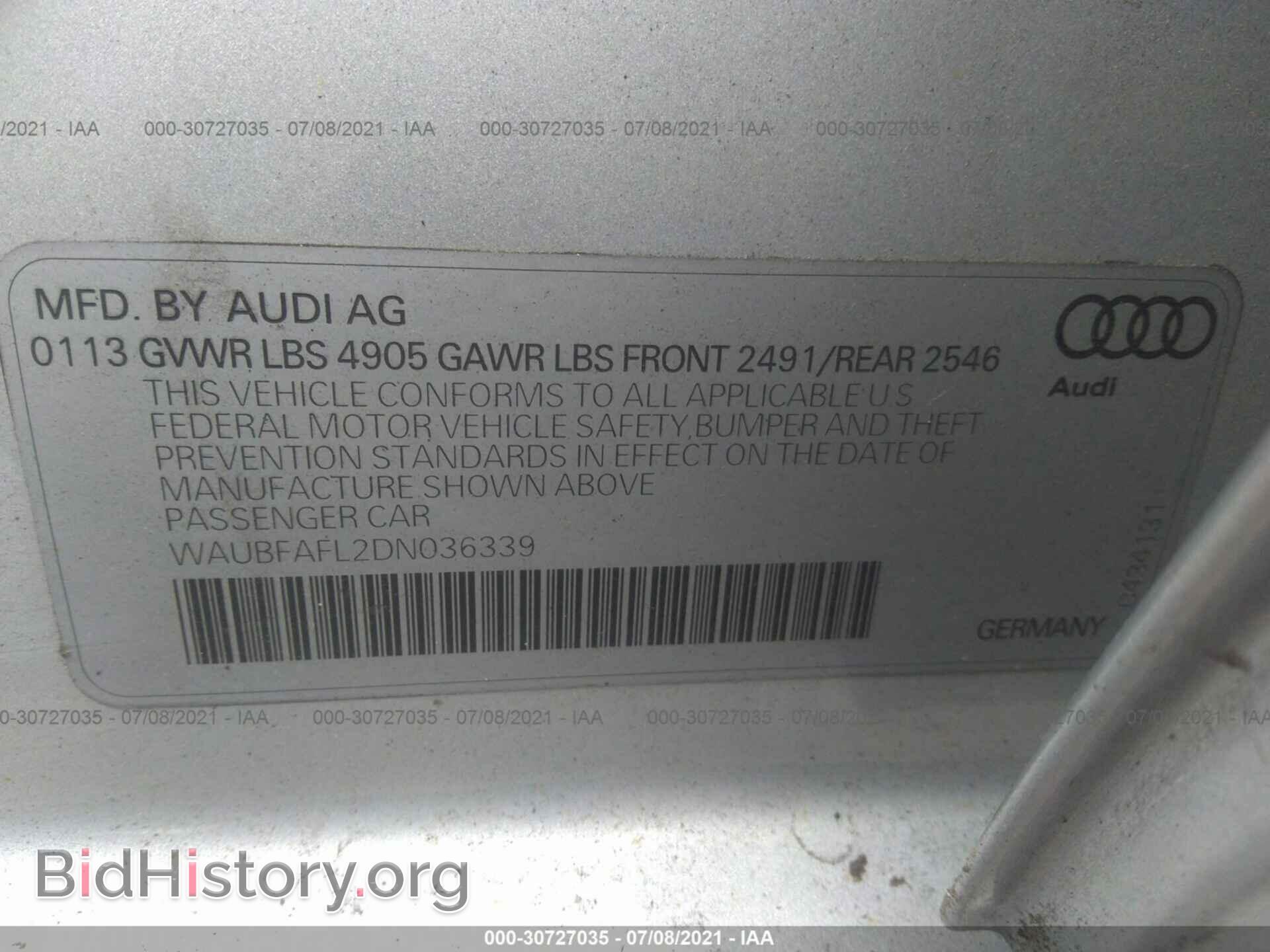 2013 AUDI A4 - VIN: WAUBFAFL2DN036339 - Фото 9