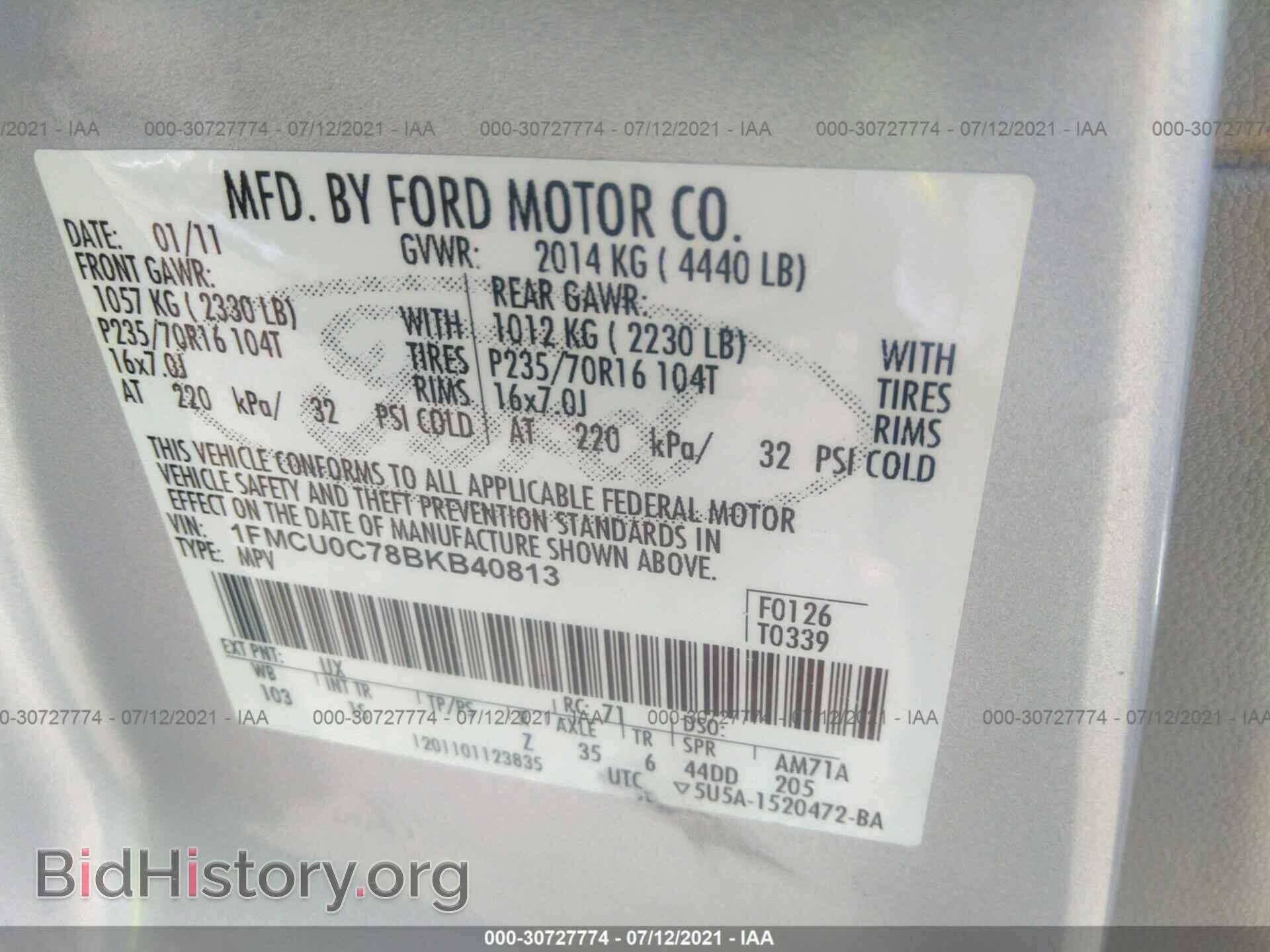2011 FORD ESCAPE - VIN: 1FMCU0C78BKB40813 - Фото 9