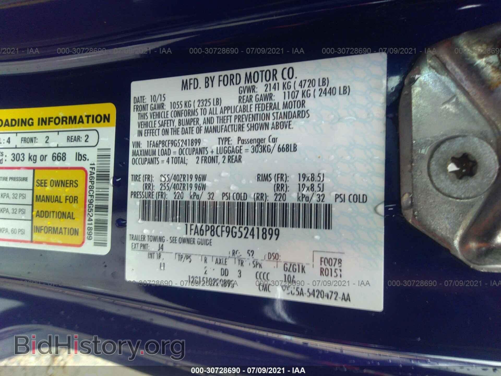 2016 FORD MUSTANG - VIN: 1FA6P8CF9G5241899 - Фото 9