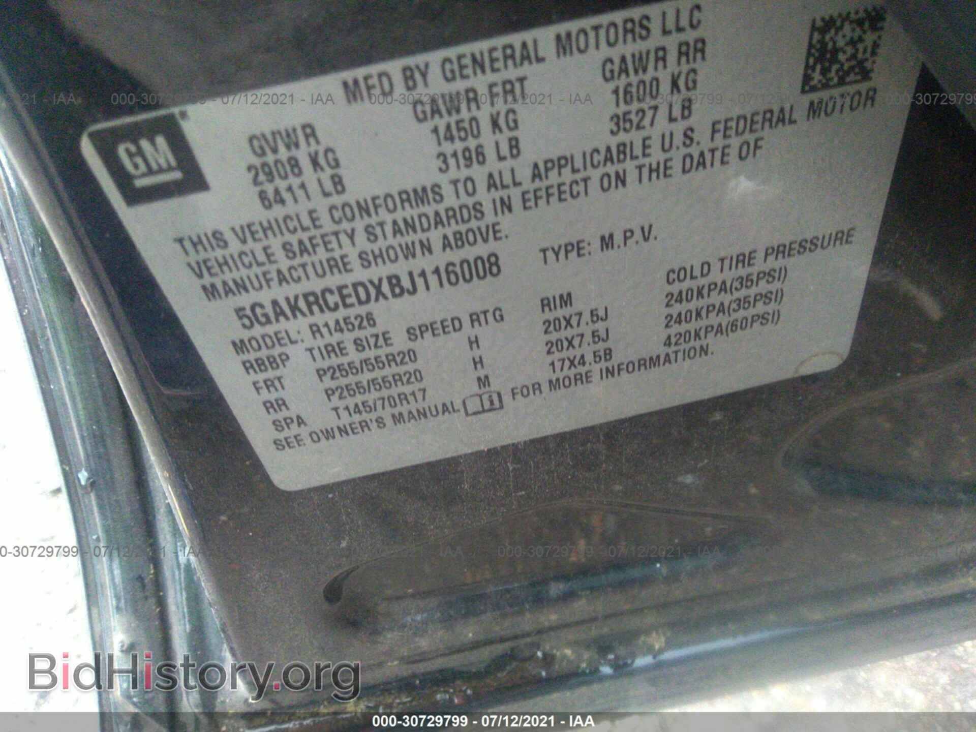 2011 BUICK ENCLAVE - VIN: 5GAKRCEDXBJ116008 - Фото 9