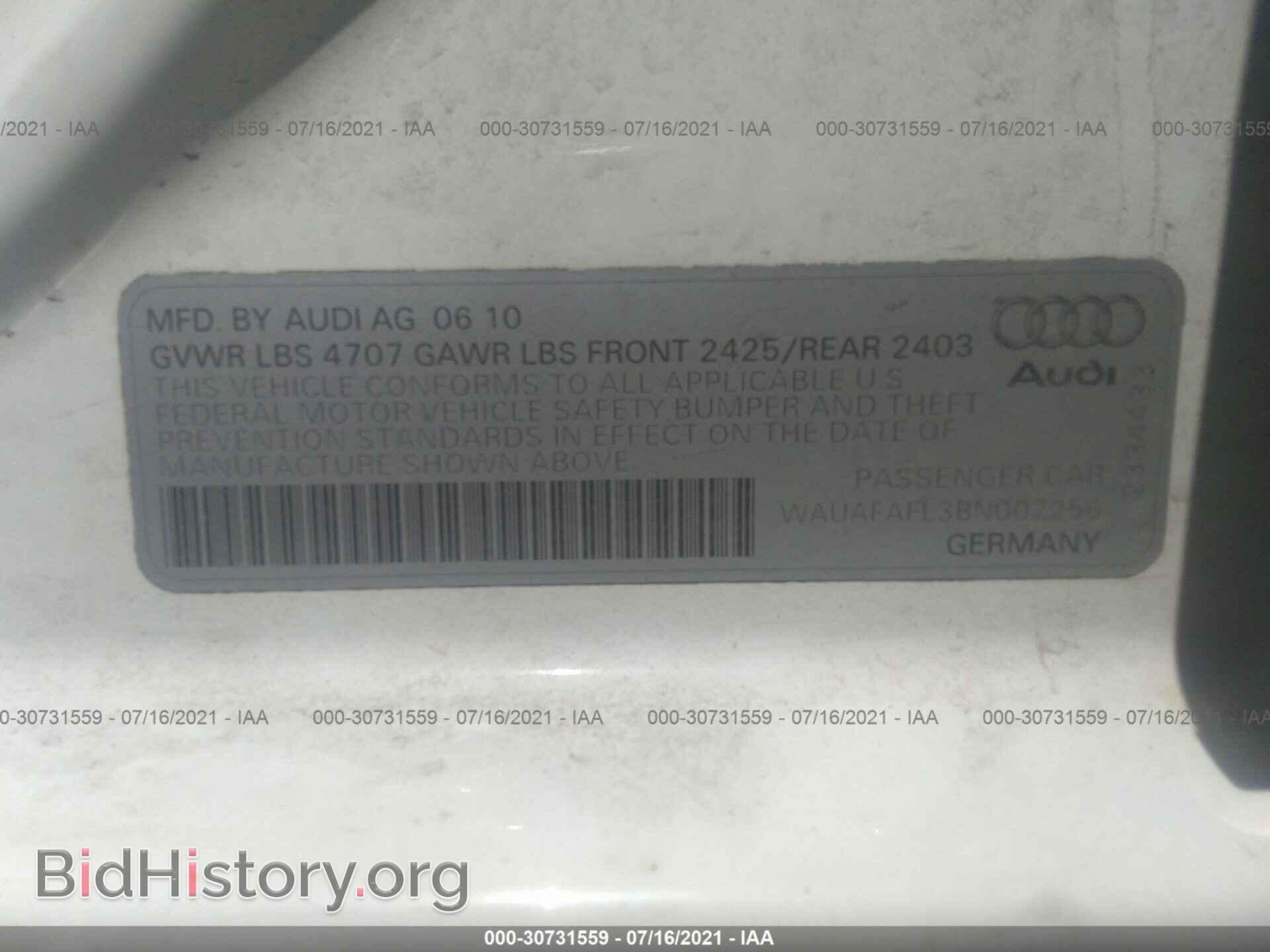 2011 AUDI A4 - VIN: WAUAFAFL3BN002256 - Фото 9