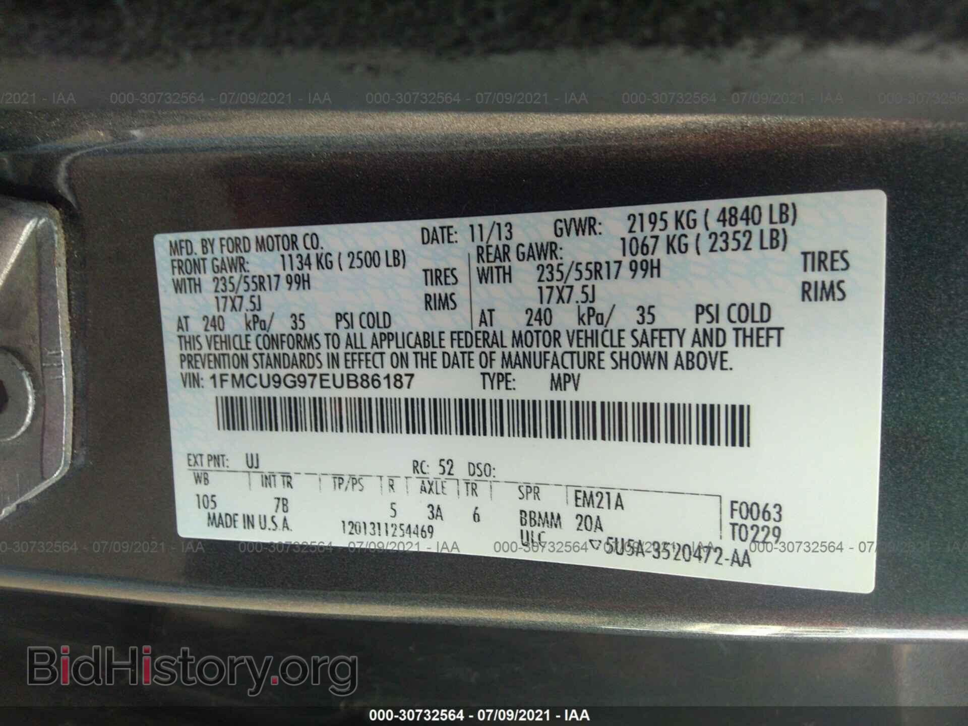 2014 FORD ESCAPE - VIN: 1FMCU9G97EUB86187 - Photo 9