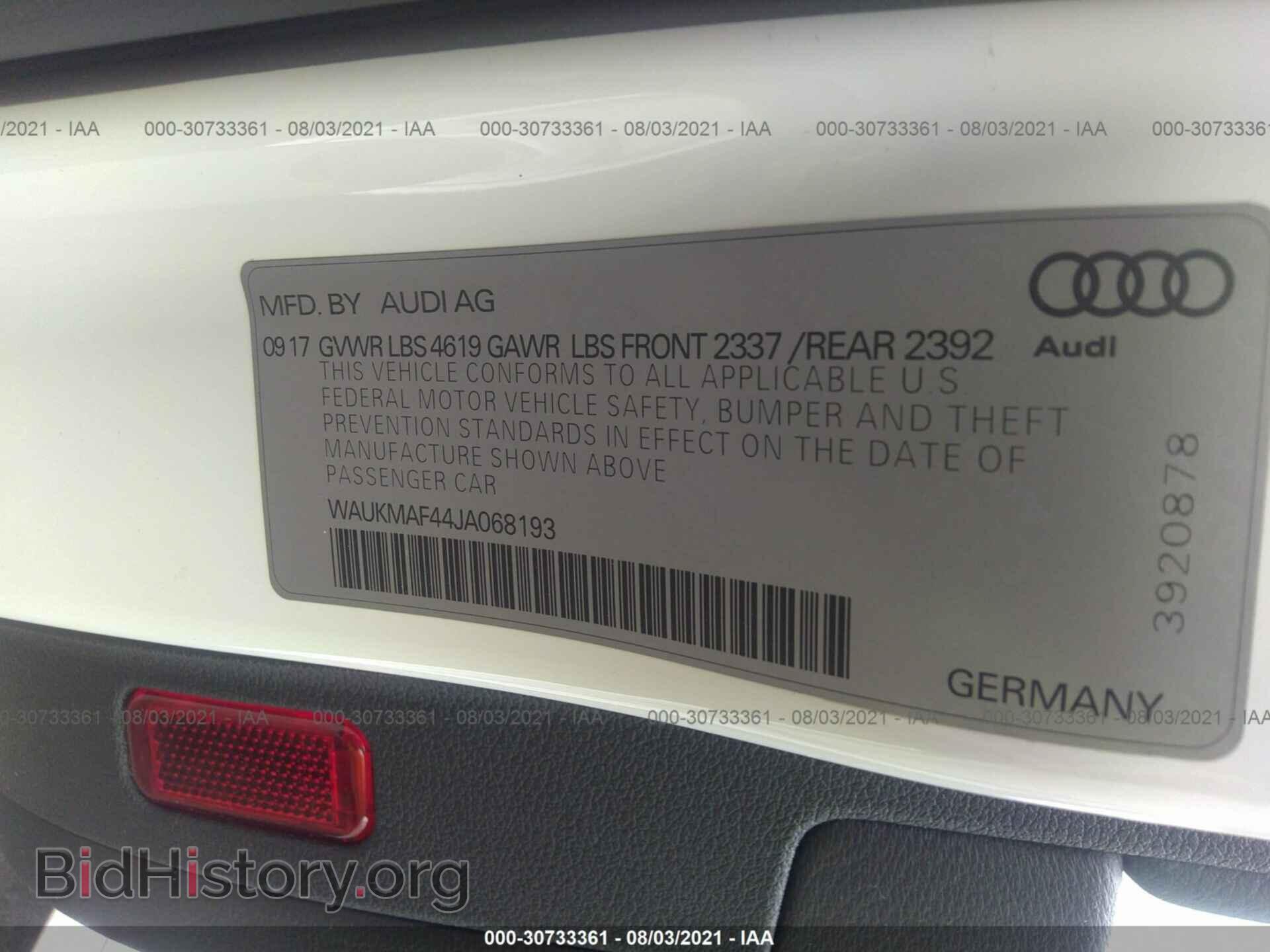2018 AUDI A4 - VIN: WAUKMAF44JA068193 - Photo 9