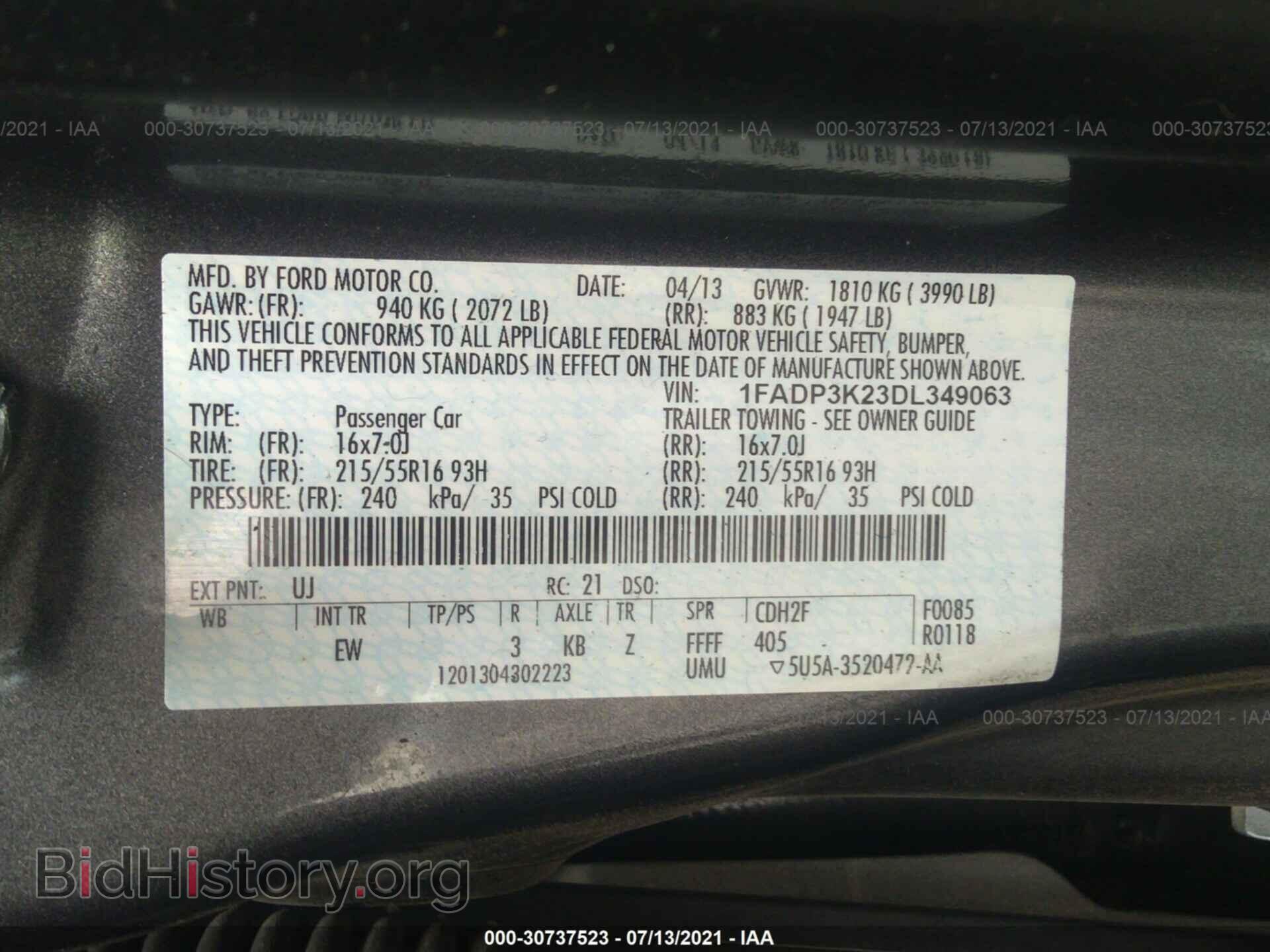 2013 FORD FOCUS - VIN: 1FADP3K23DL349063 - Фото 9