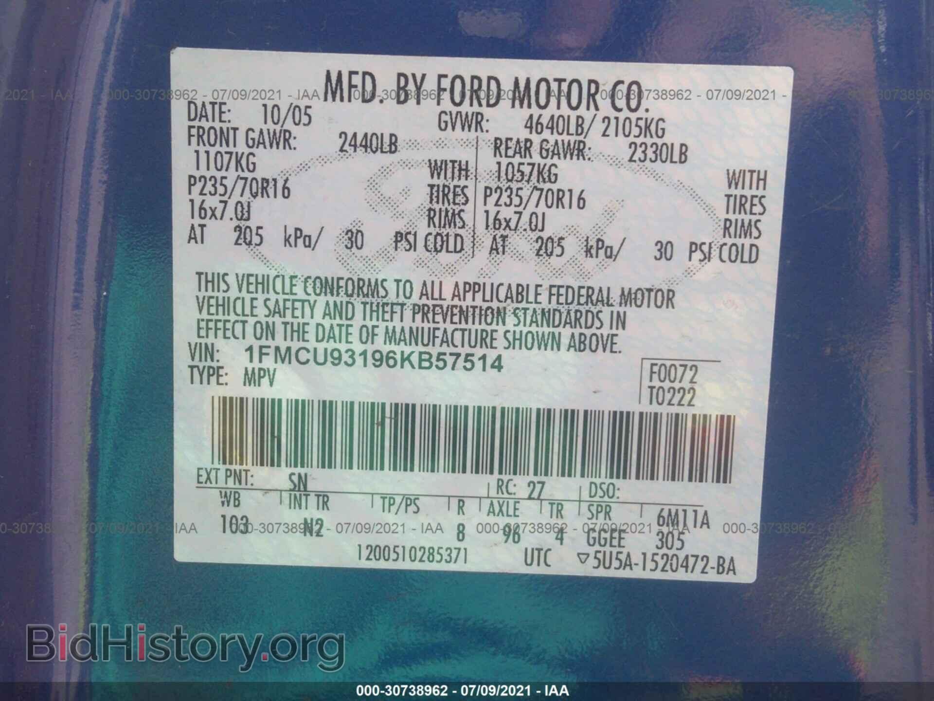 2006 FORD ESCAPE - VIN: 1FMCU93196KB57514 - Фото 9