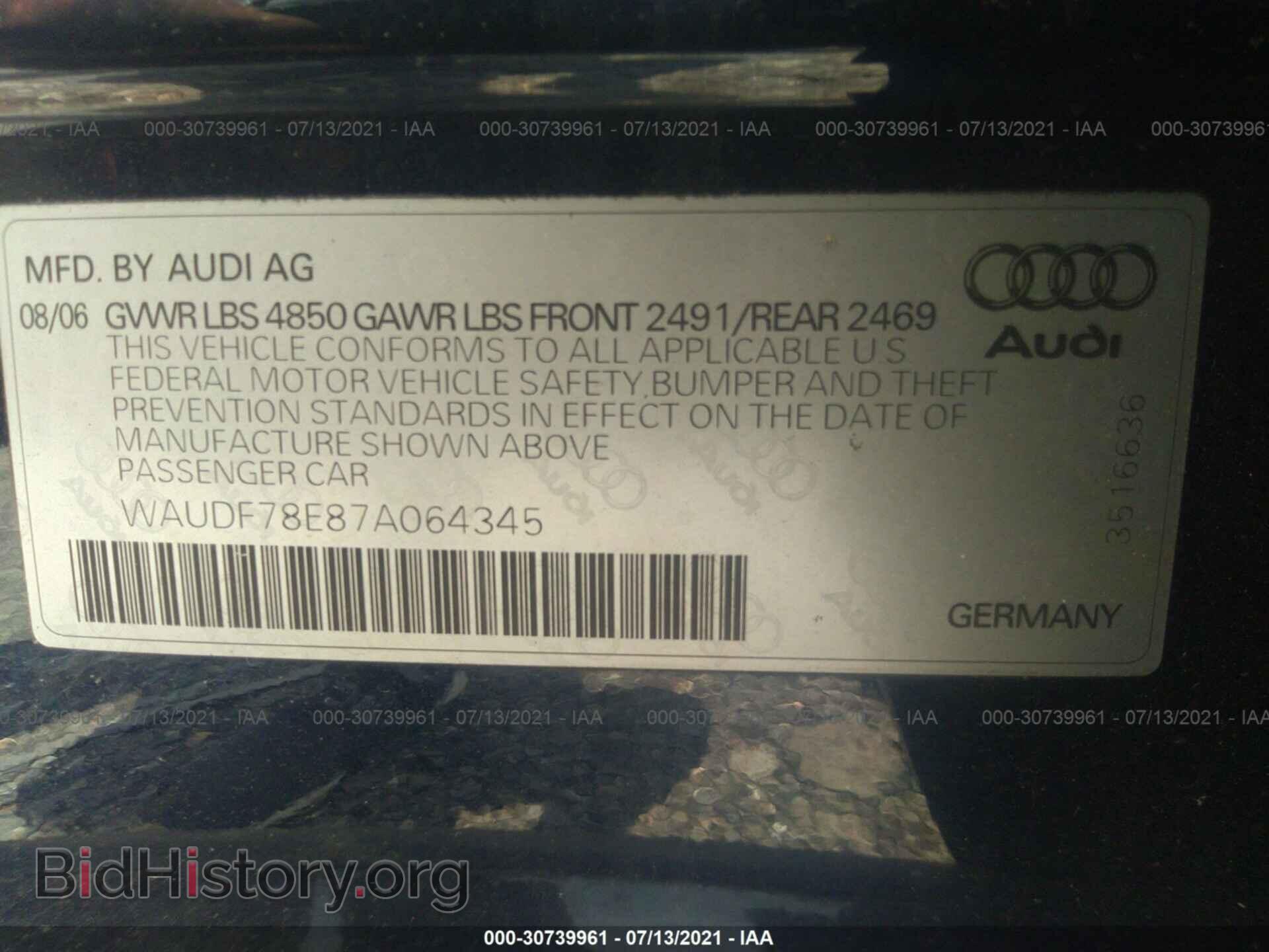 2007 AUDI A4 - VIN: WAUDF78E87A064345 - Photo 9