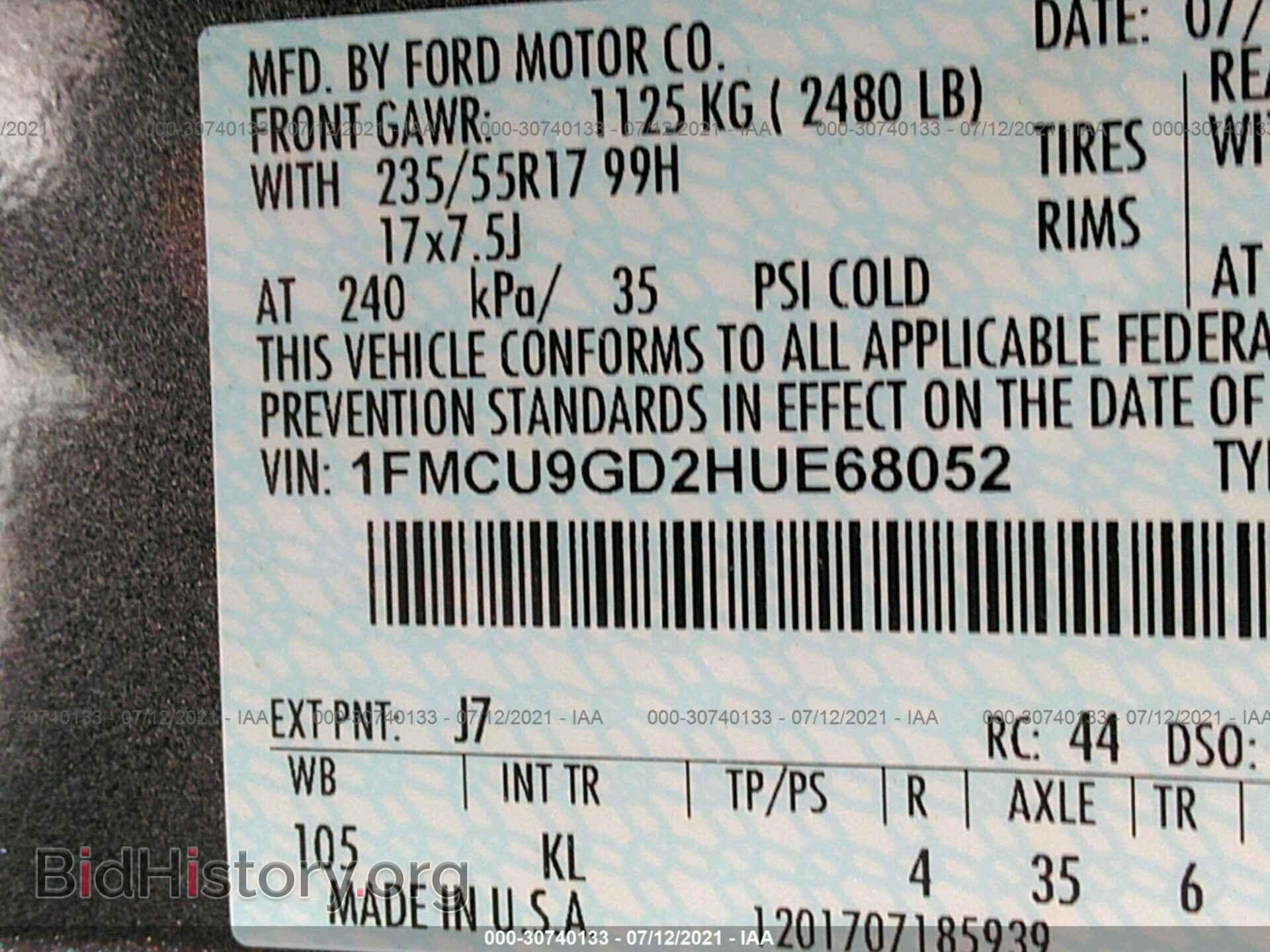 2017 FORD ESCAPE - VIN: 1FMCU9GD2HUE68052 - Фото 9