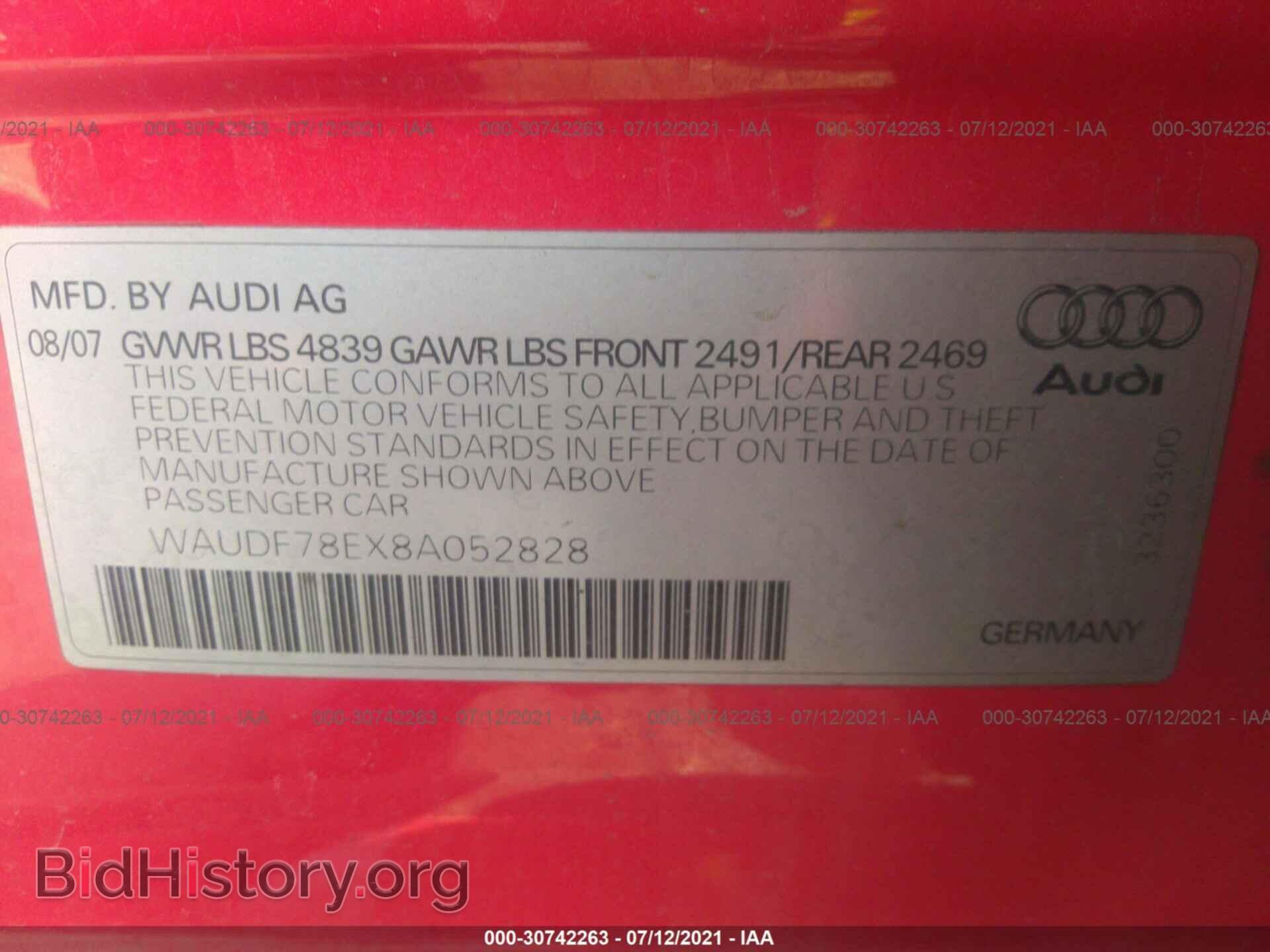 2008 AUDI A4 - VIN: WAUDF78EX8A052828 - Фото 9