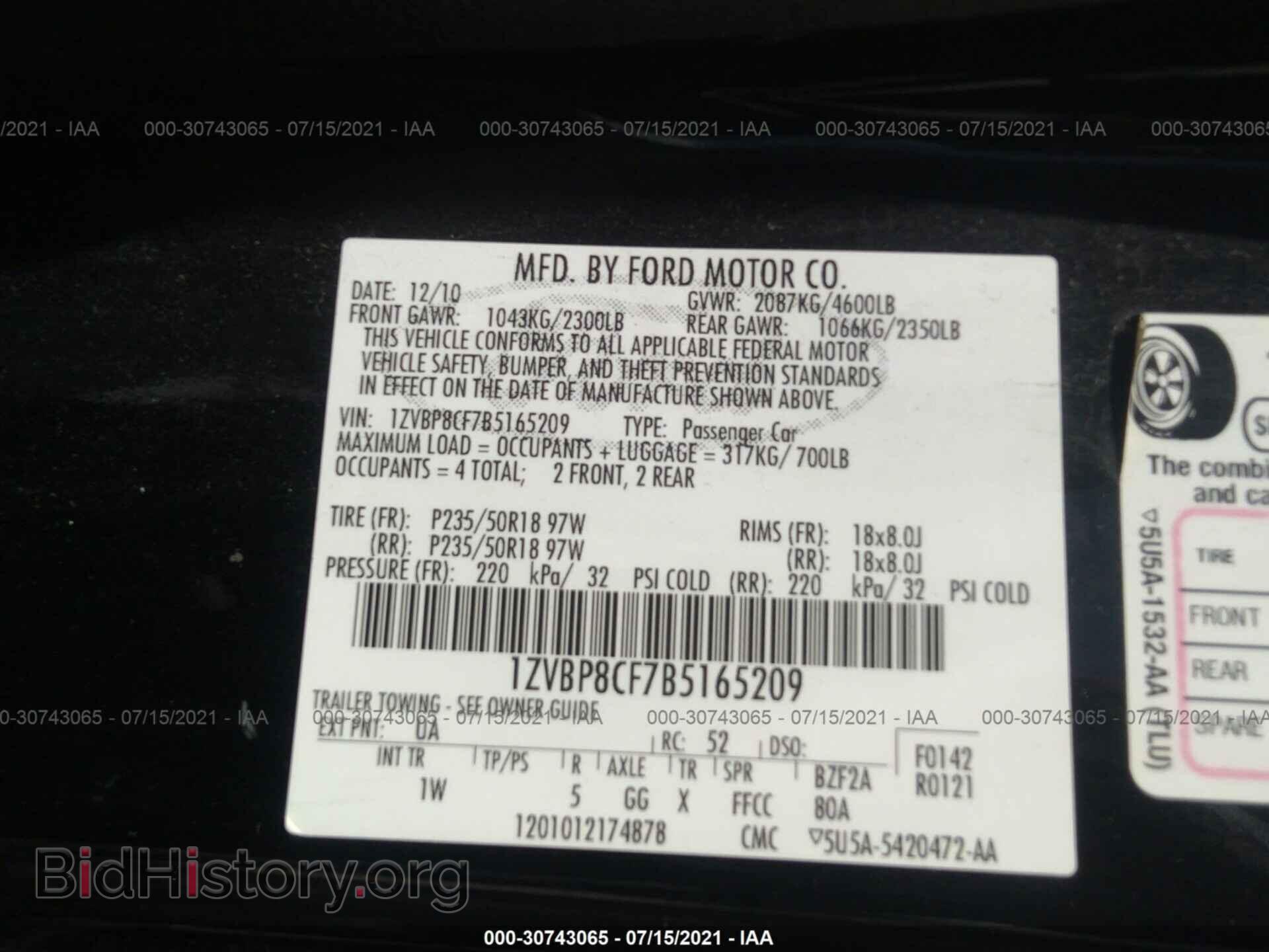 2011 FORD MUSTANG - VIN: 1ZVBP8CF7B5165209 - Фото 9