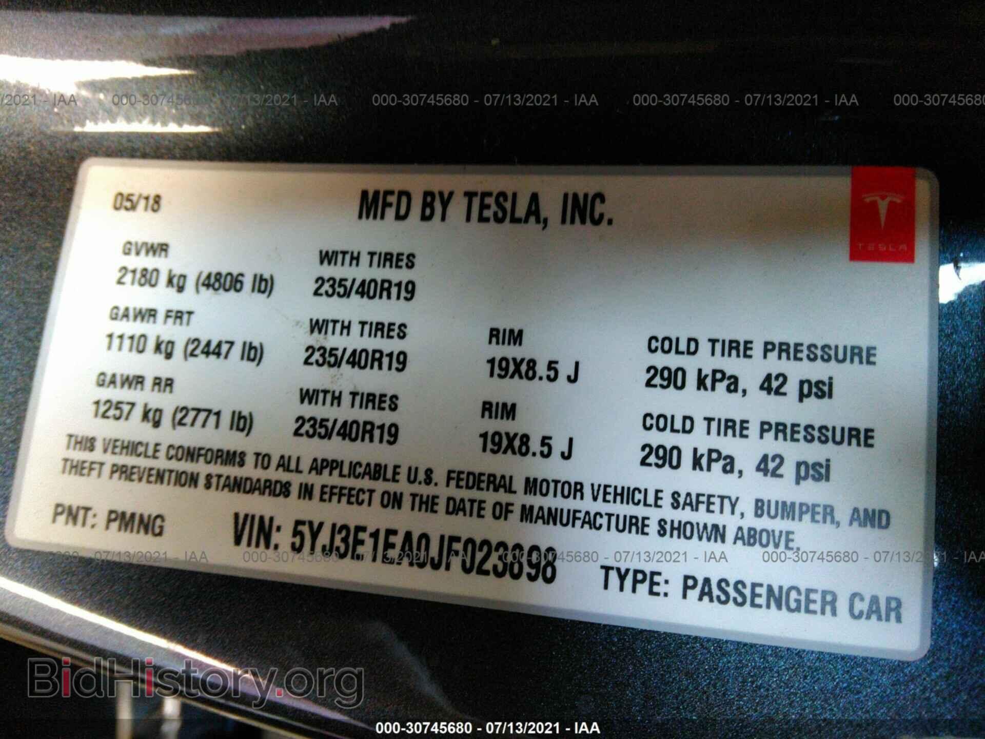 2018 TESLA MODEL 3 - VIN: 5YJ3E1EA0JF023898 - Фото 9
