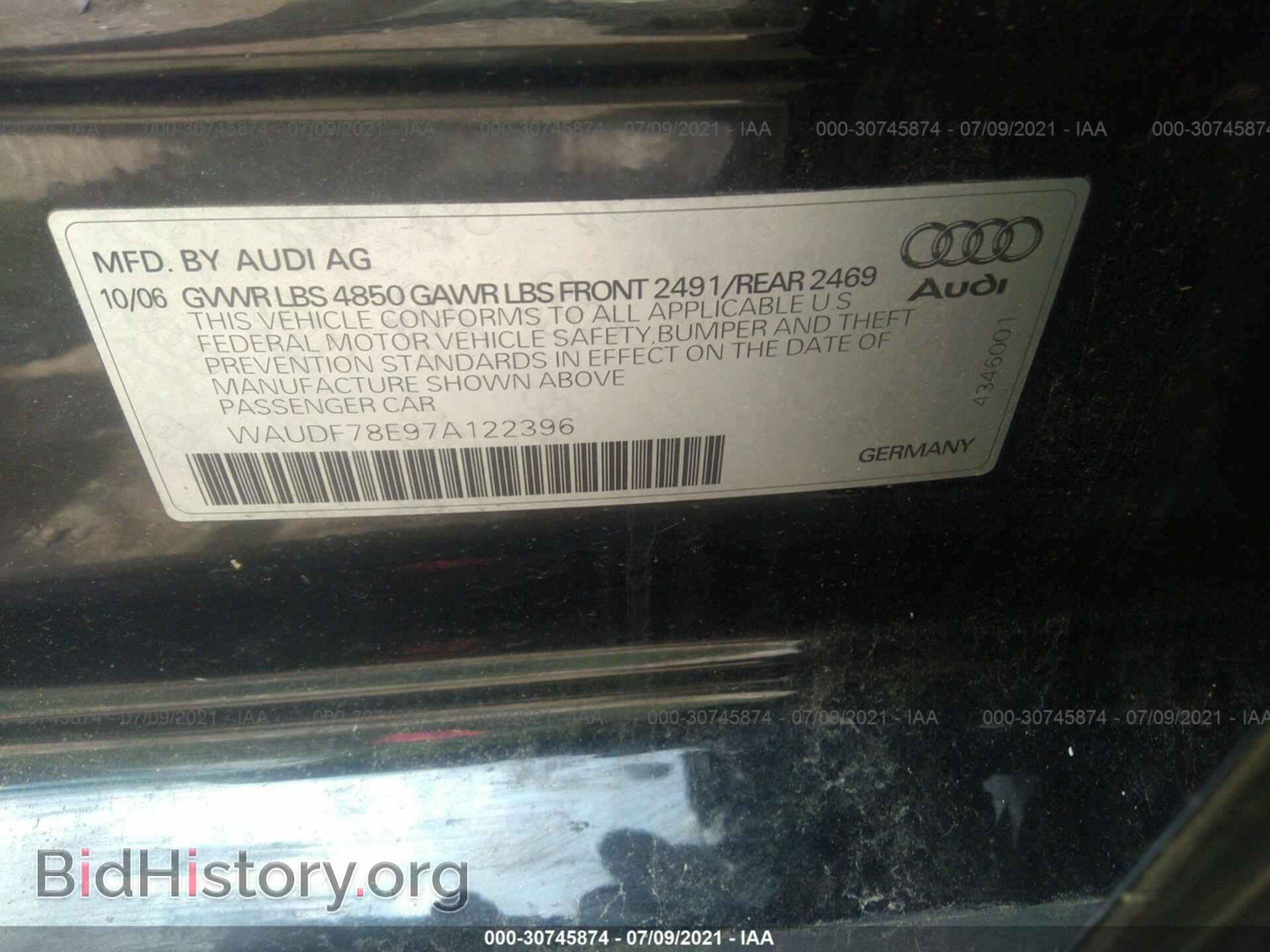2007 AUDI A4 - VIN: WAUDF78E97A122396 - Фото 9
