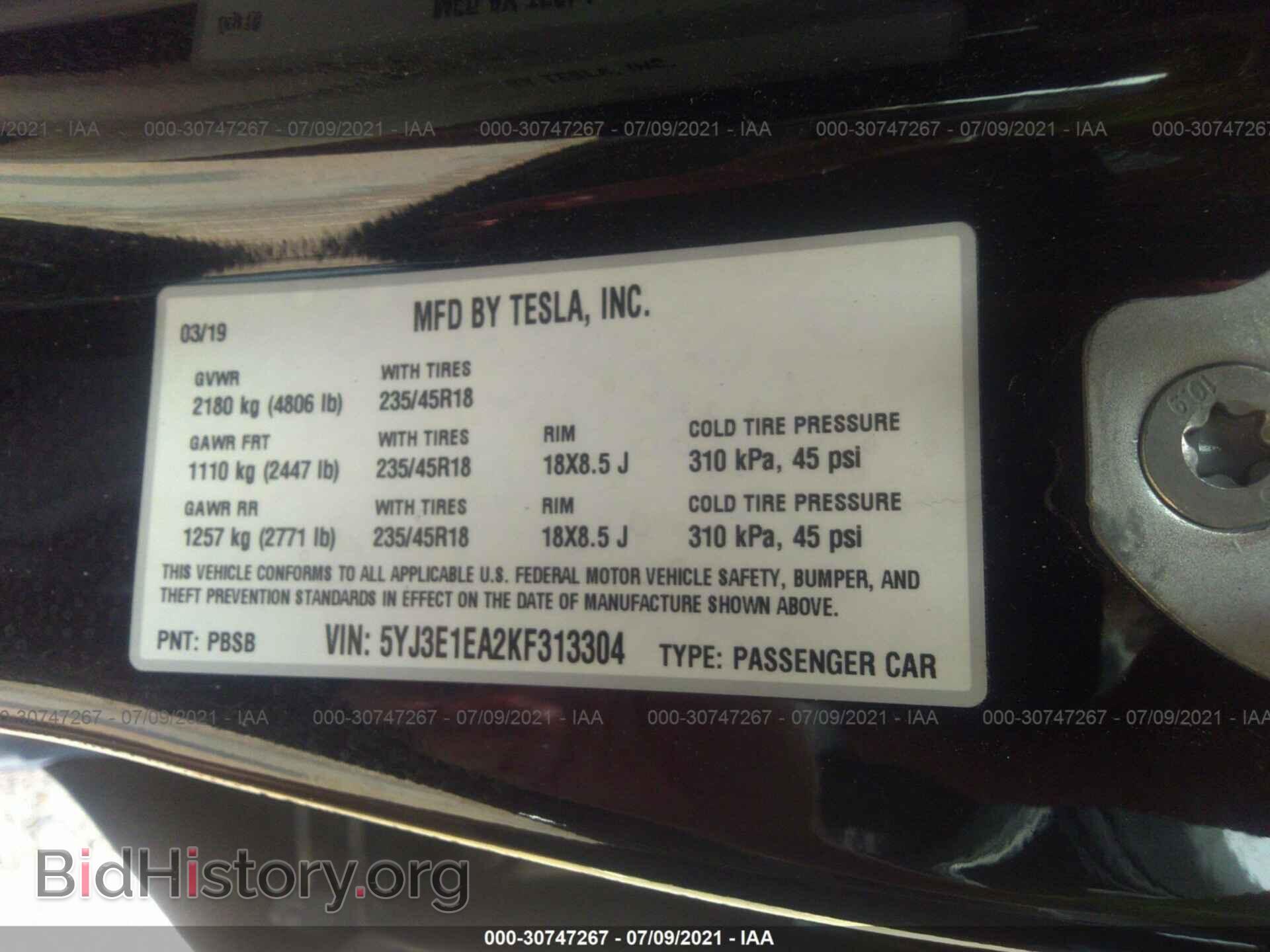 2019 TESLA MODEL 3 - VIN: 5YJ3E1EA2KF313304 - Photo 9