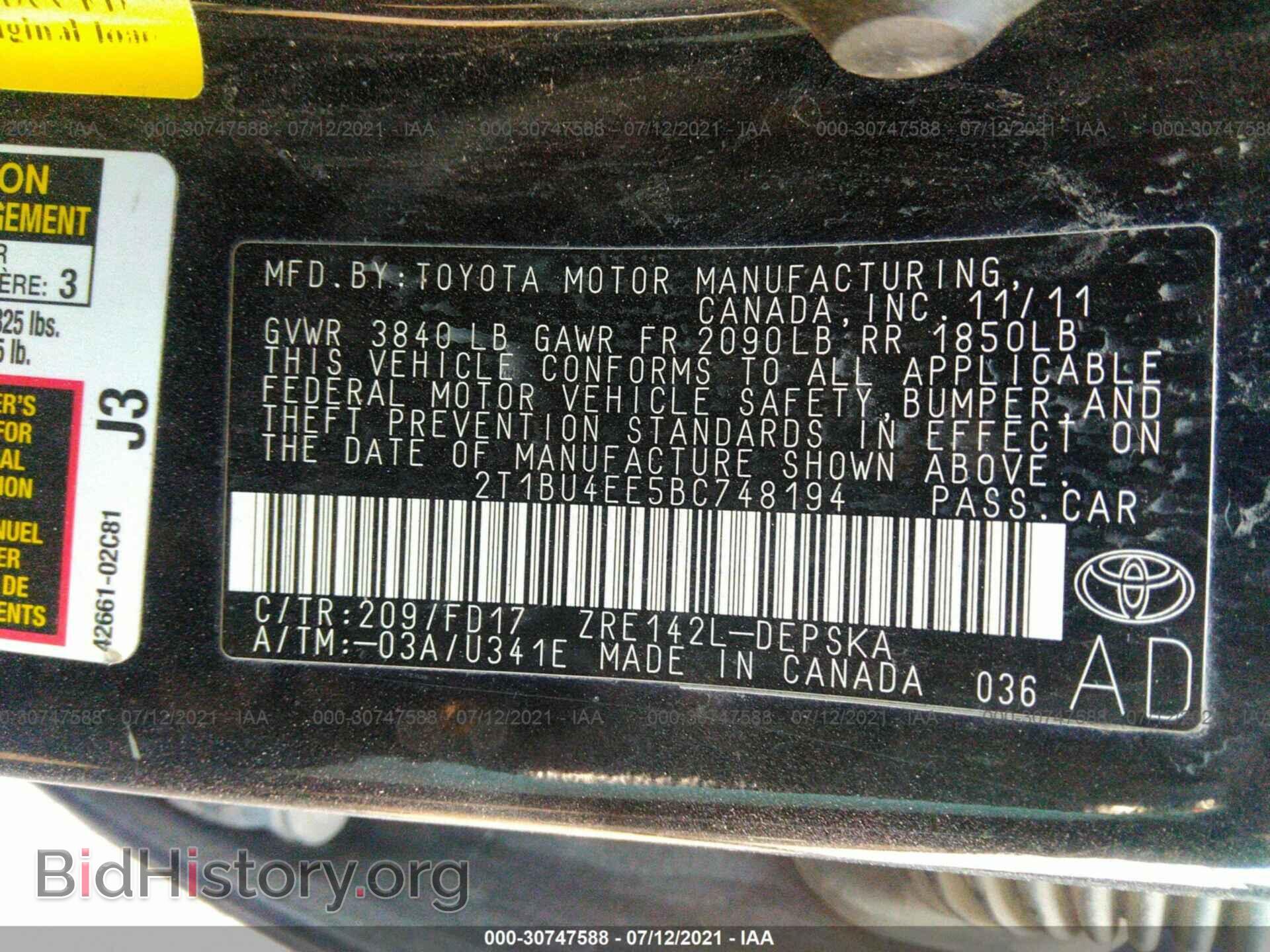 2011 TOYOTA COROLLA - VIN: 2T1BU4EE5BC748194 - Фото 9