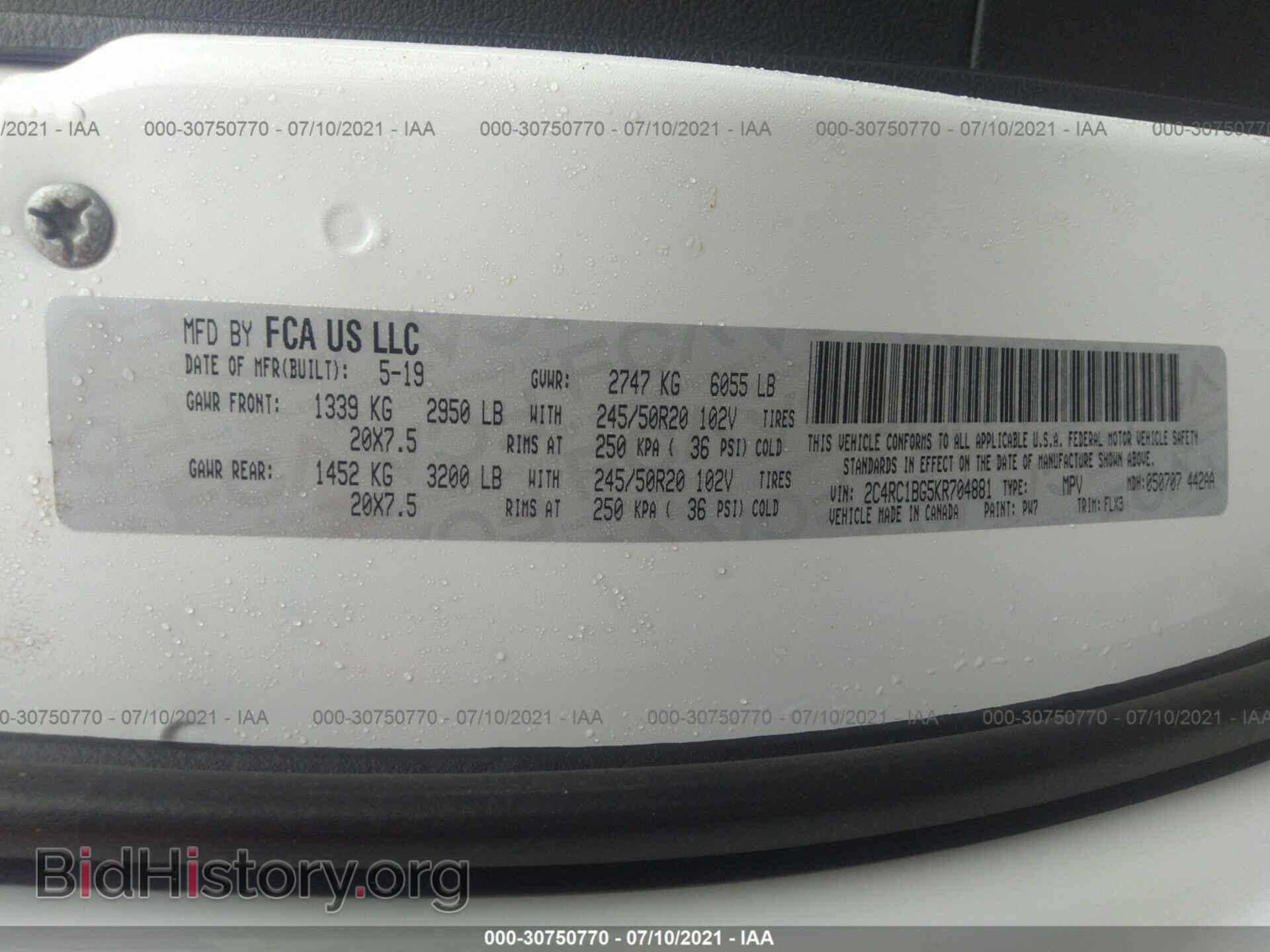 2019 CHRYSLER PACIFICA - VIN: 2C4RC1BG5KR704881 - Photo 9