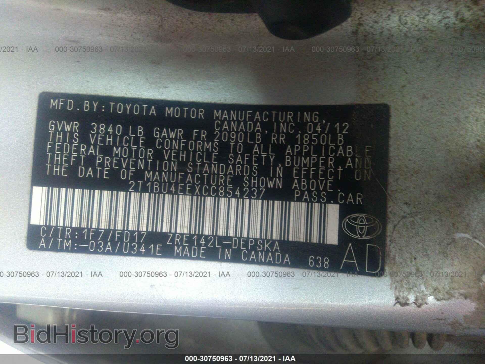 2012 TOYOTA COROLLA - VIN: 2T1BU4EEXCC854237 - Фото 9