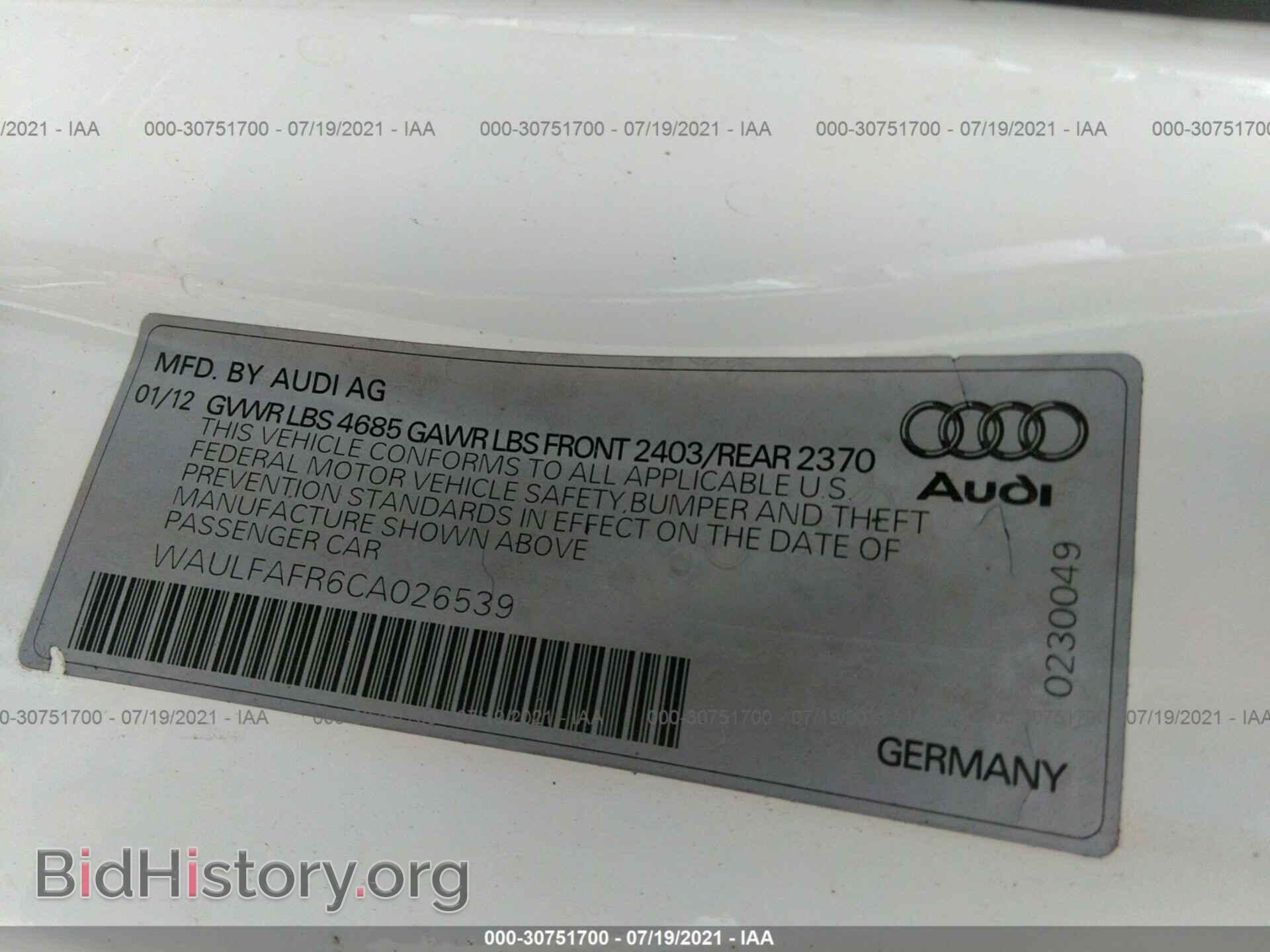 2012 AUDI A5 - VIN: WAULFAFR6CA026539 - Фото 9