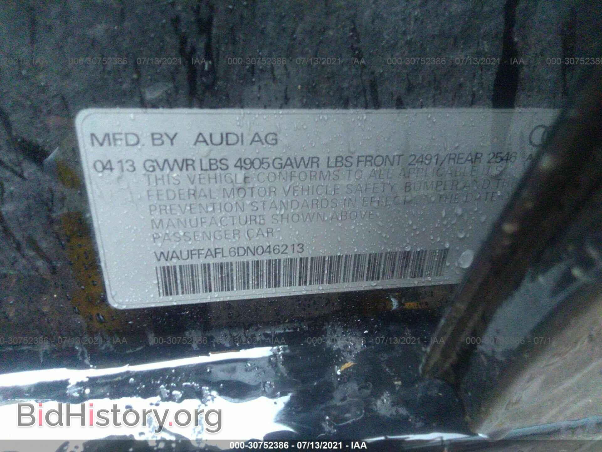 2013 AUDI A4 - VIN: WAUFFAFL6DN046213 - Фото 9