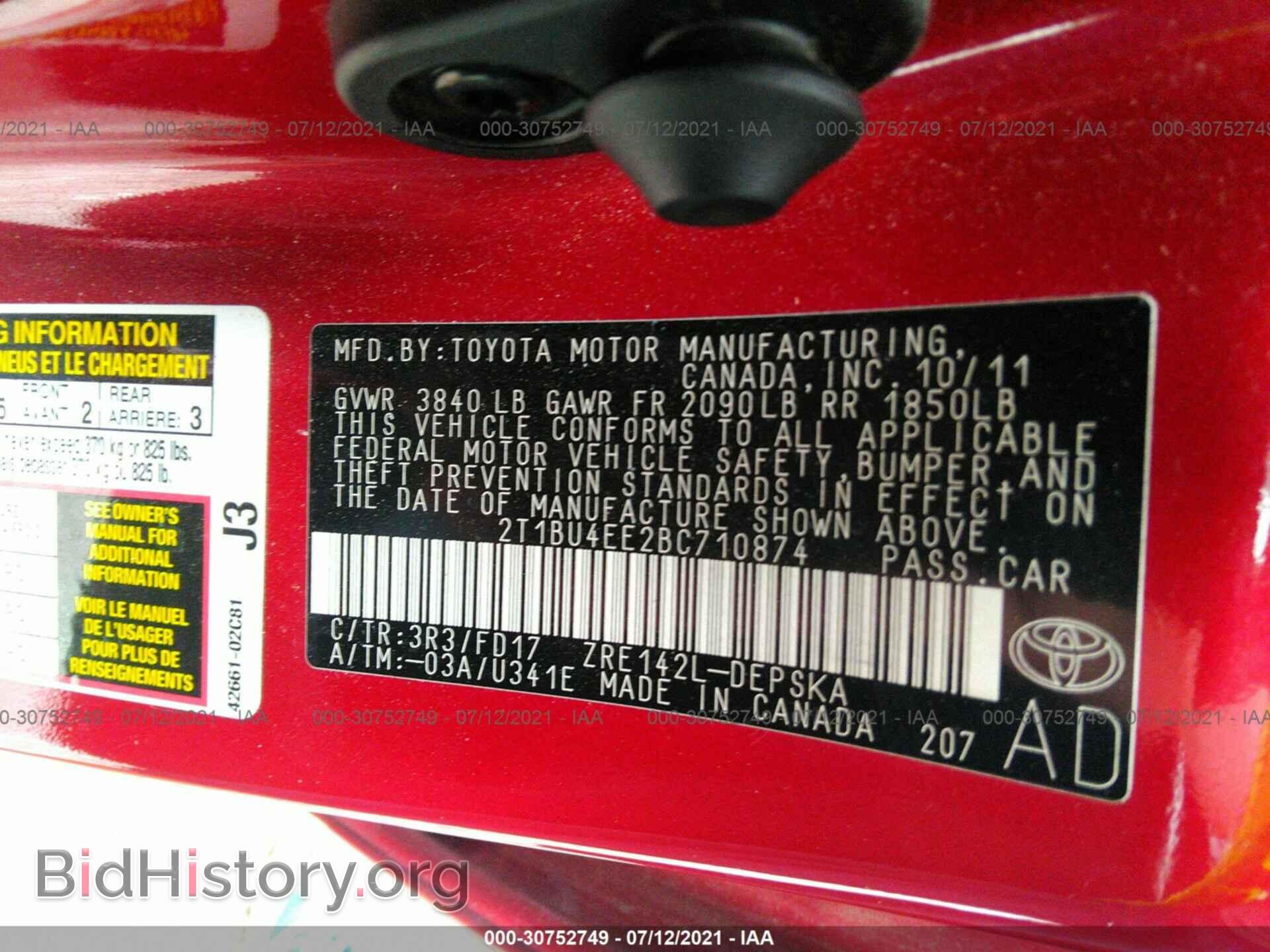 2011 TOYOTA COROLLA - VIN: 2T1BU4EE2BC710874 - Фото 9
