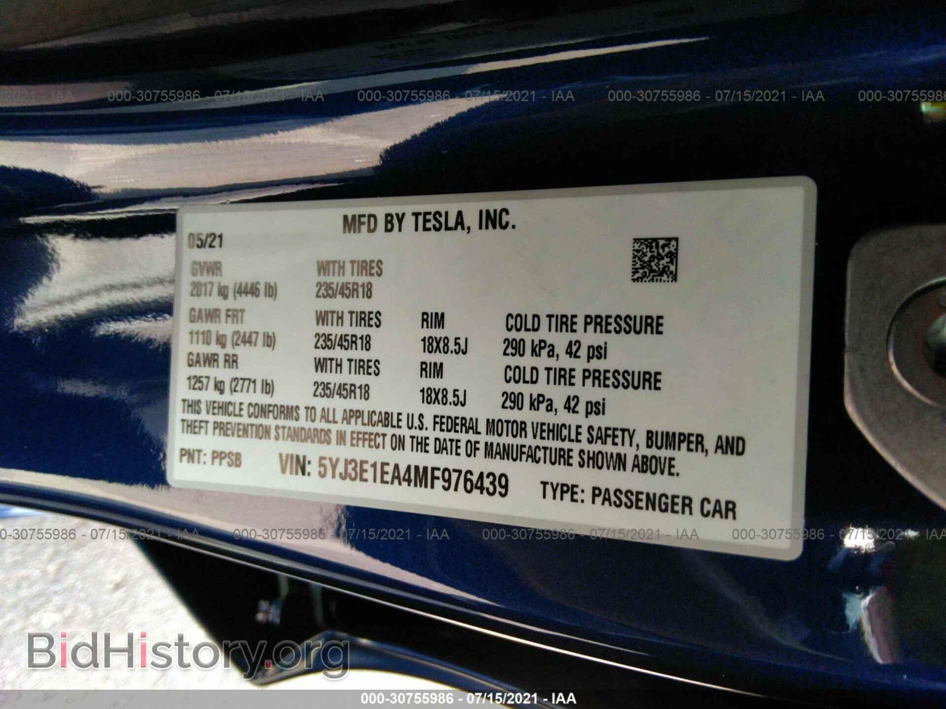 2021 TESLA MODEL 3 - VIN: 5YJ3E1EA4MF976439 - Photo 9