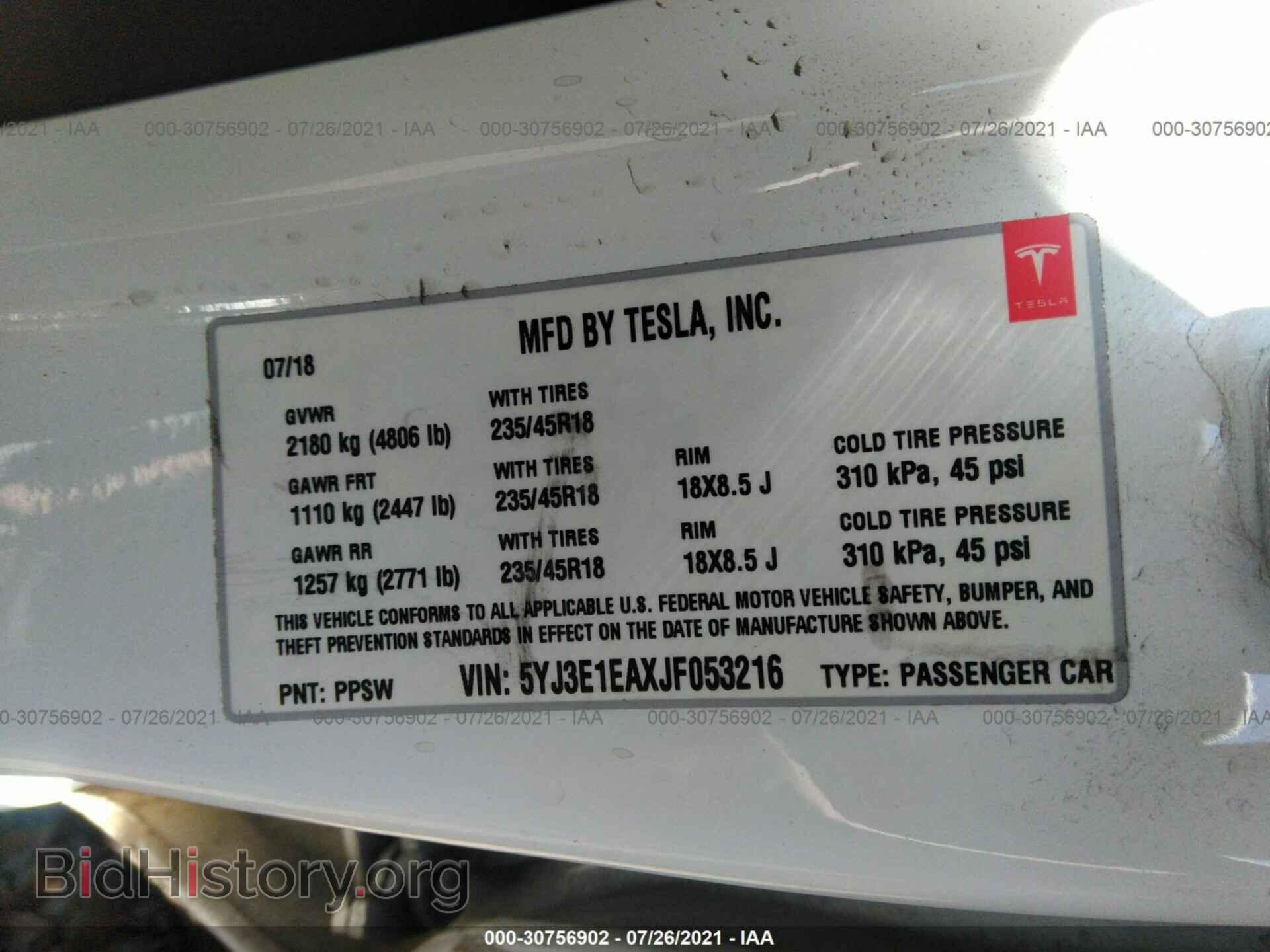 2018 TESLA MODEL 3 - VIN: 5YJ3E1EAXJF053216 - Фото 9
