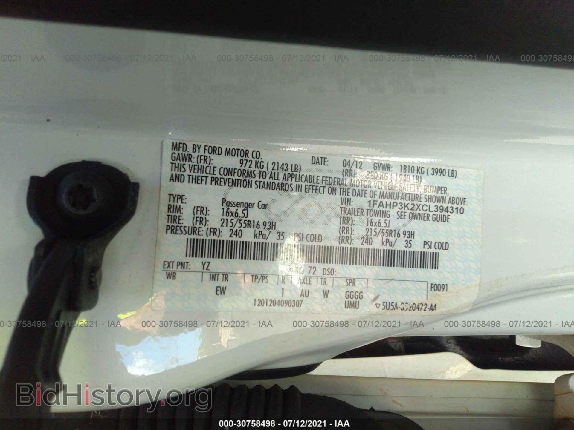 2012 FORD FOCUS - VIN: 1FAHP3K2XCL394310 - Фото 9