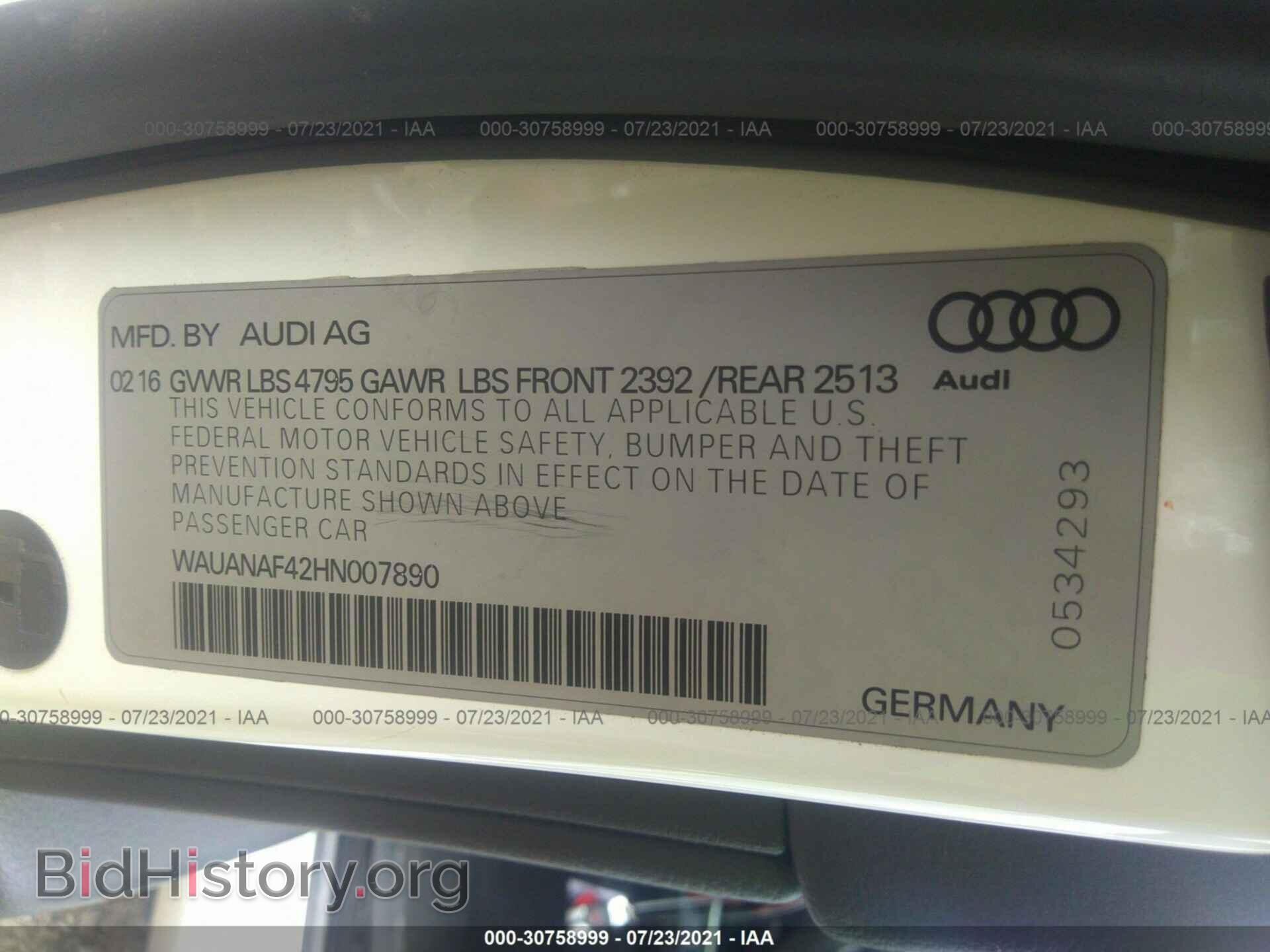 2017 AUDI A4 - VIN: WAUANAF42HN007890 - Фото 9